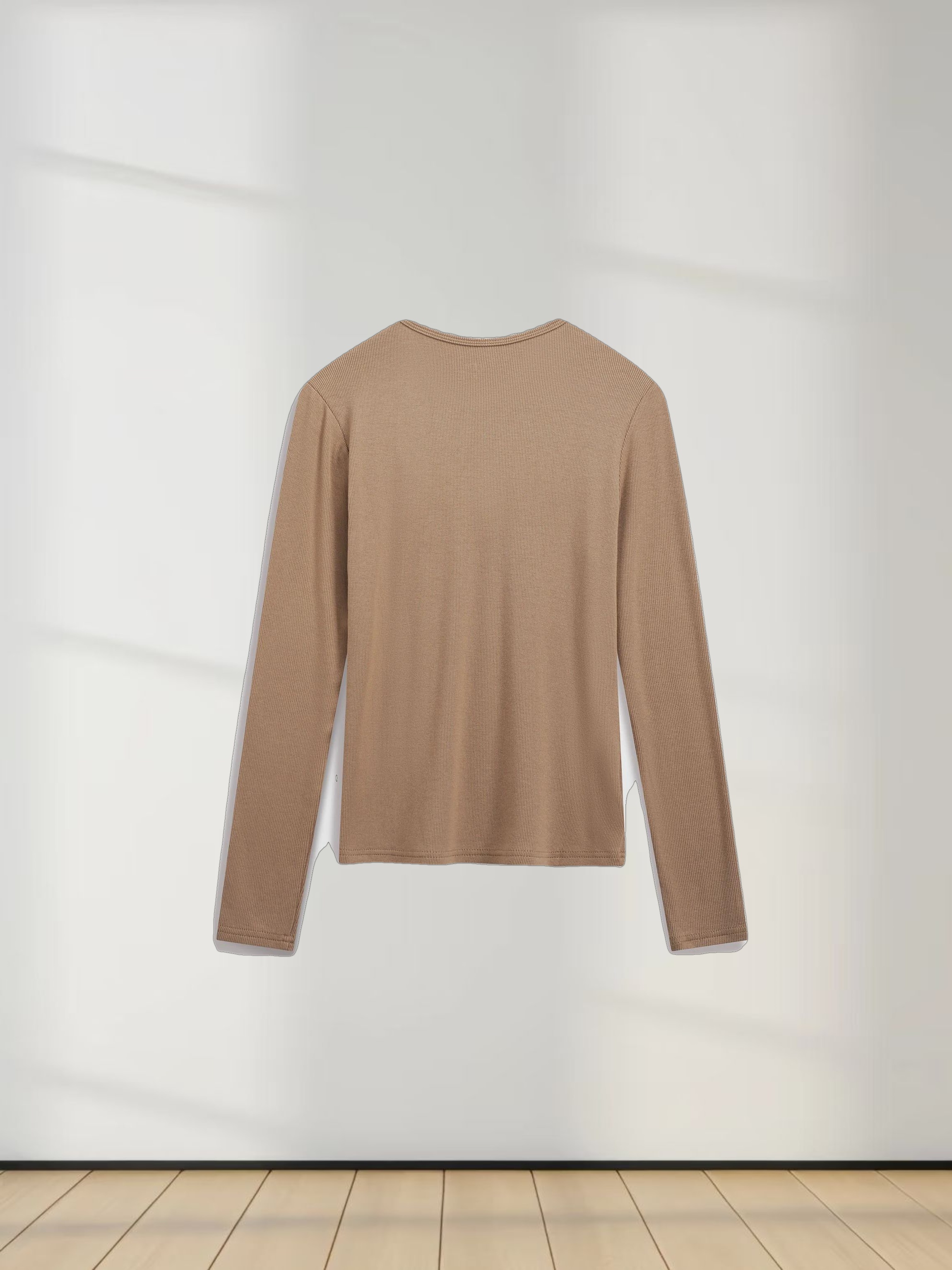 RIBBED HIGH V LS-TAUPE