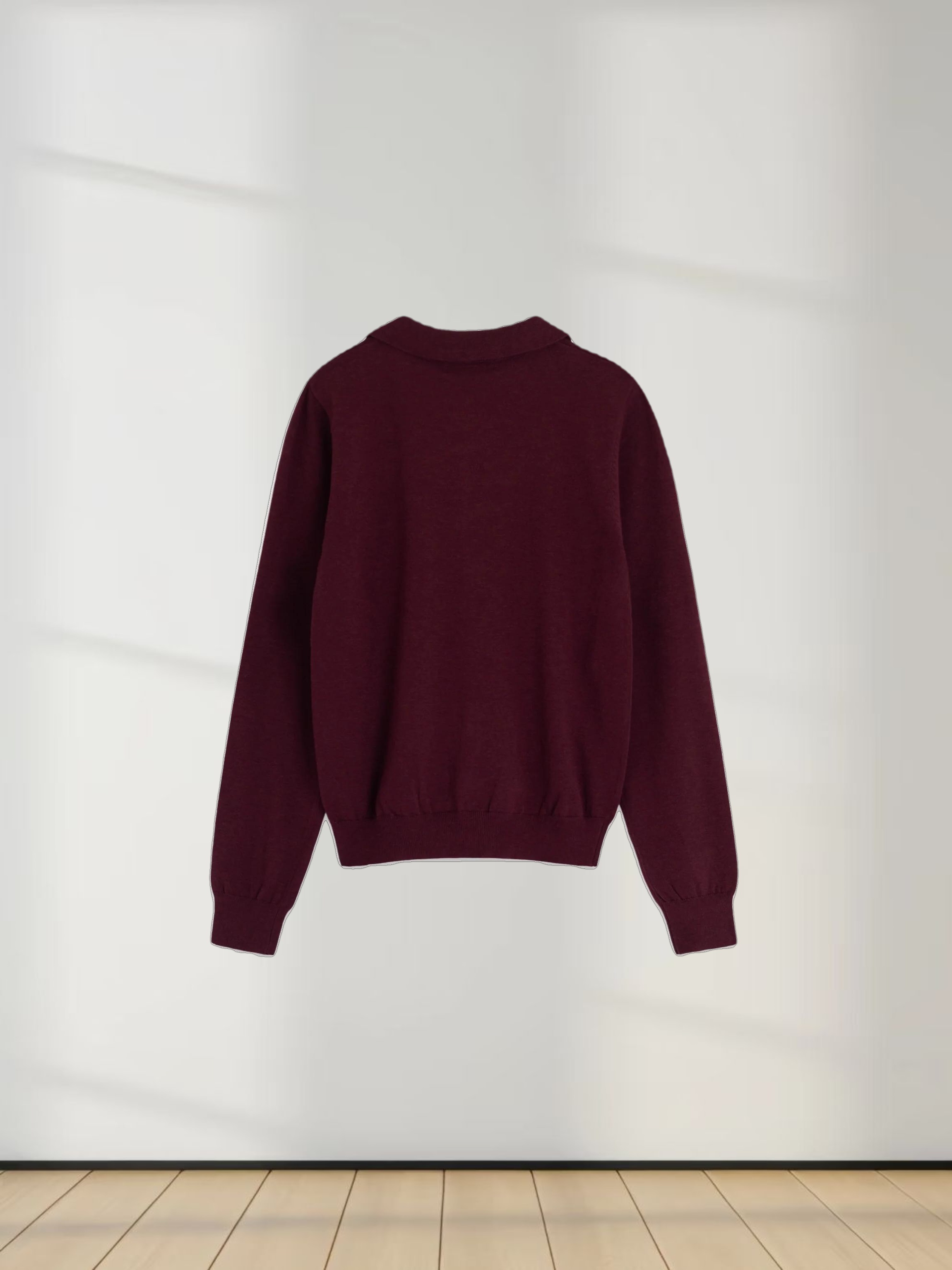 Wool Blend Collared Cardigan-Burgundy