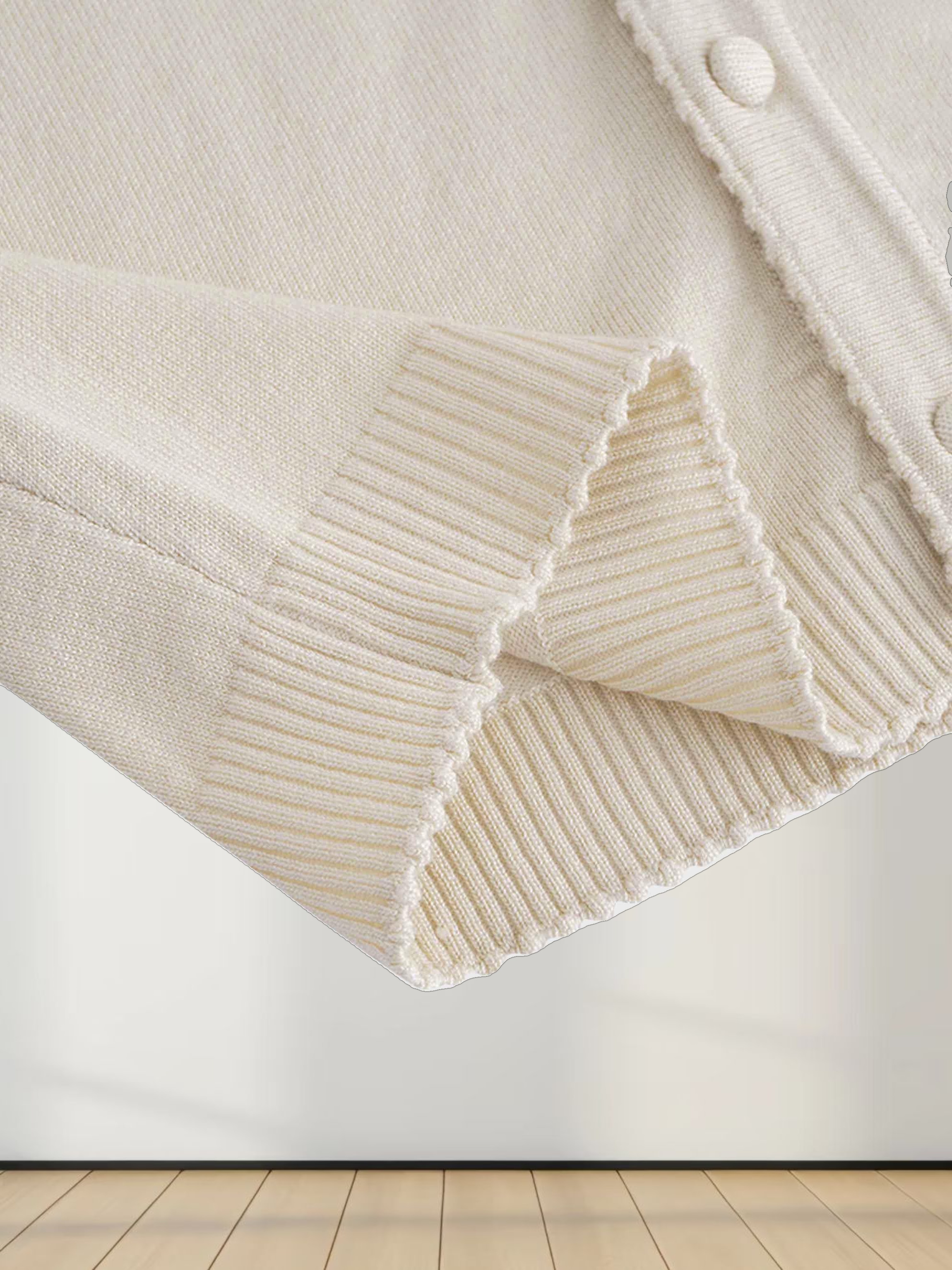 Trim Detail Crew Crop Cardigan-Cream