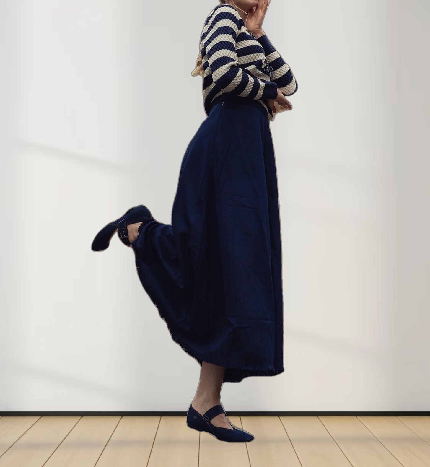 Fringe Circle Skirt-Navy