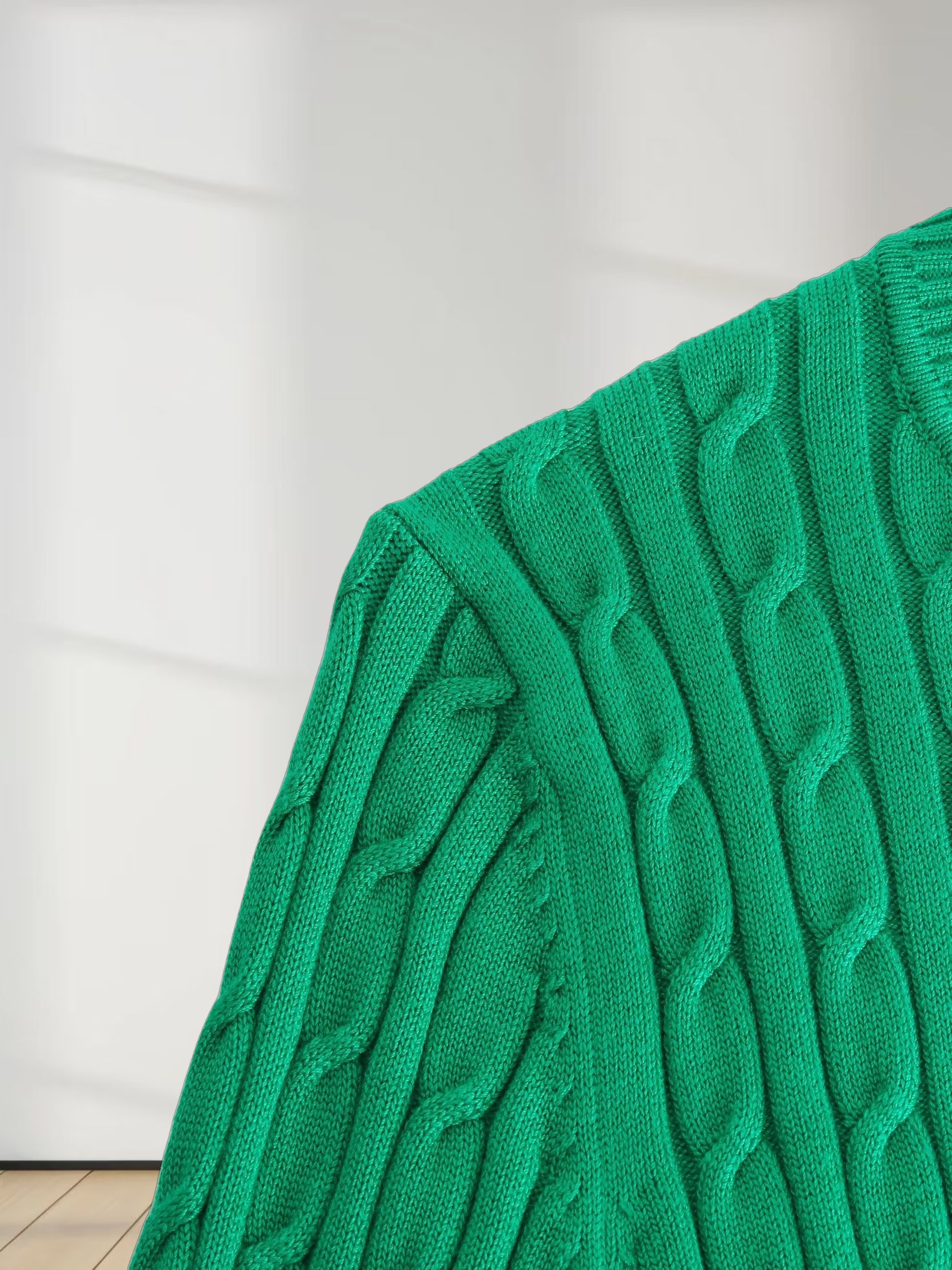 Knit Cable Sweater-Kelly Green