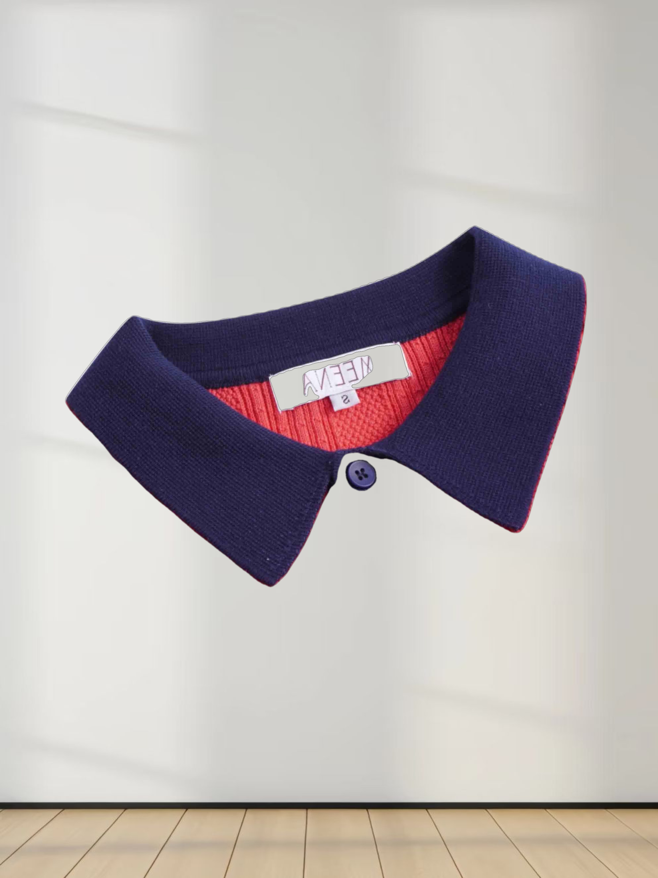 Knit Detail Collar Sweater-Fuchsia/Navy