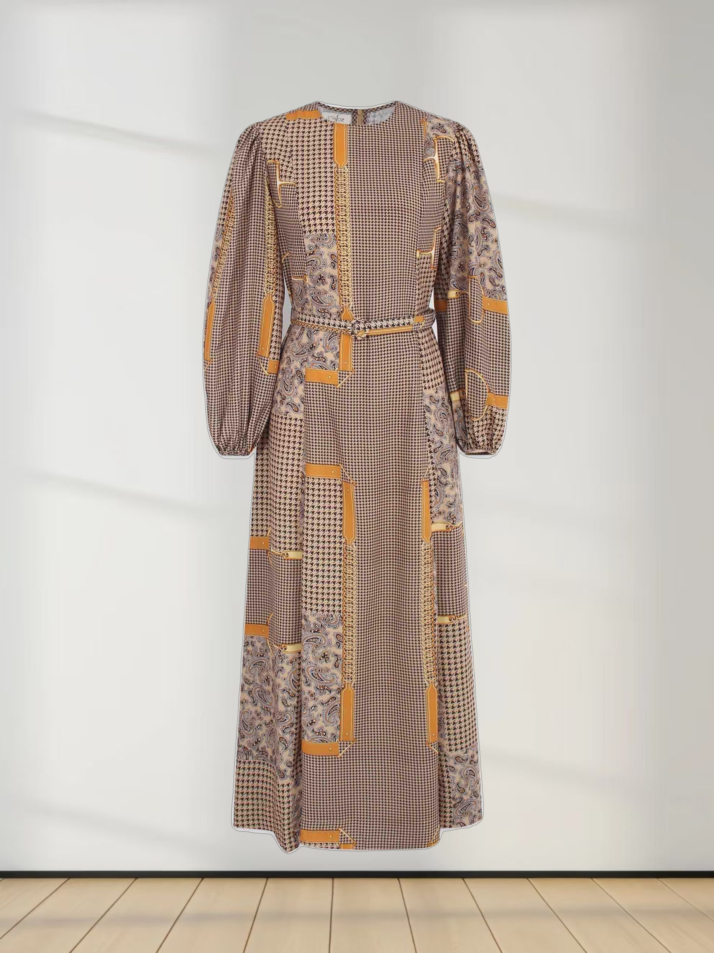 Printed Shift A-line Dress-Gold Chains