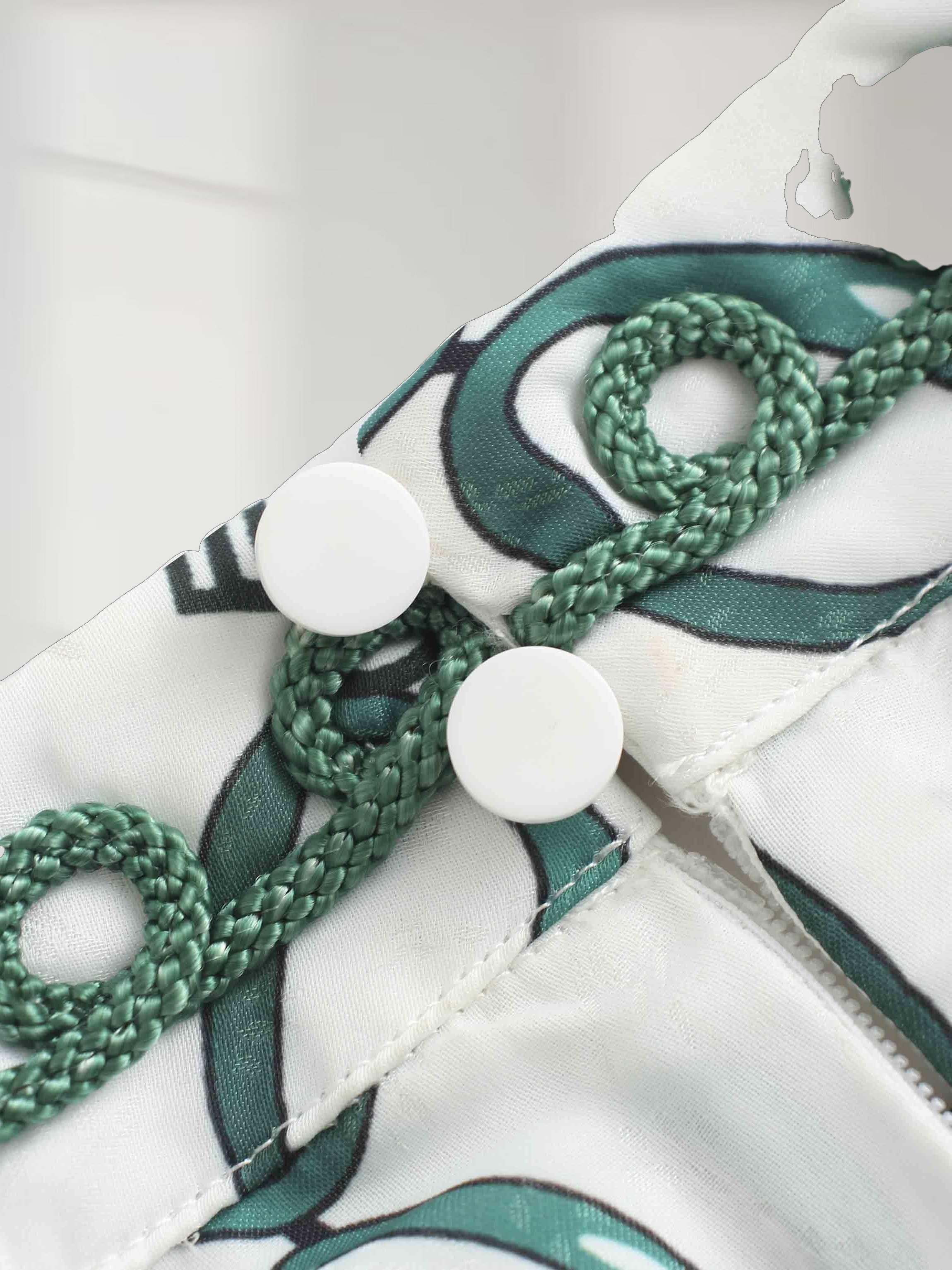 Ribbon Detail Yoke Dress-Green/White