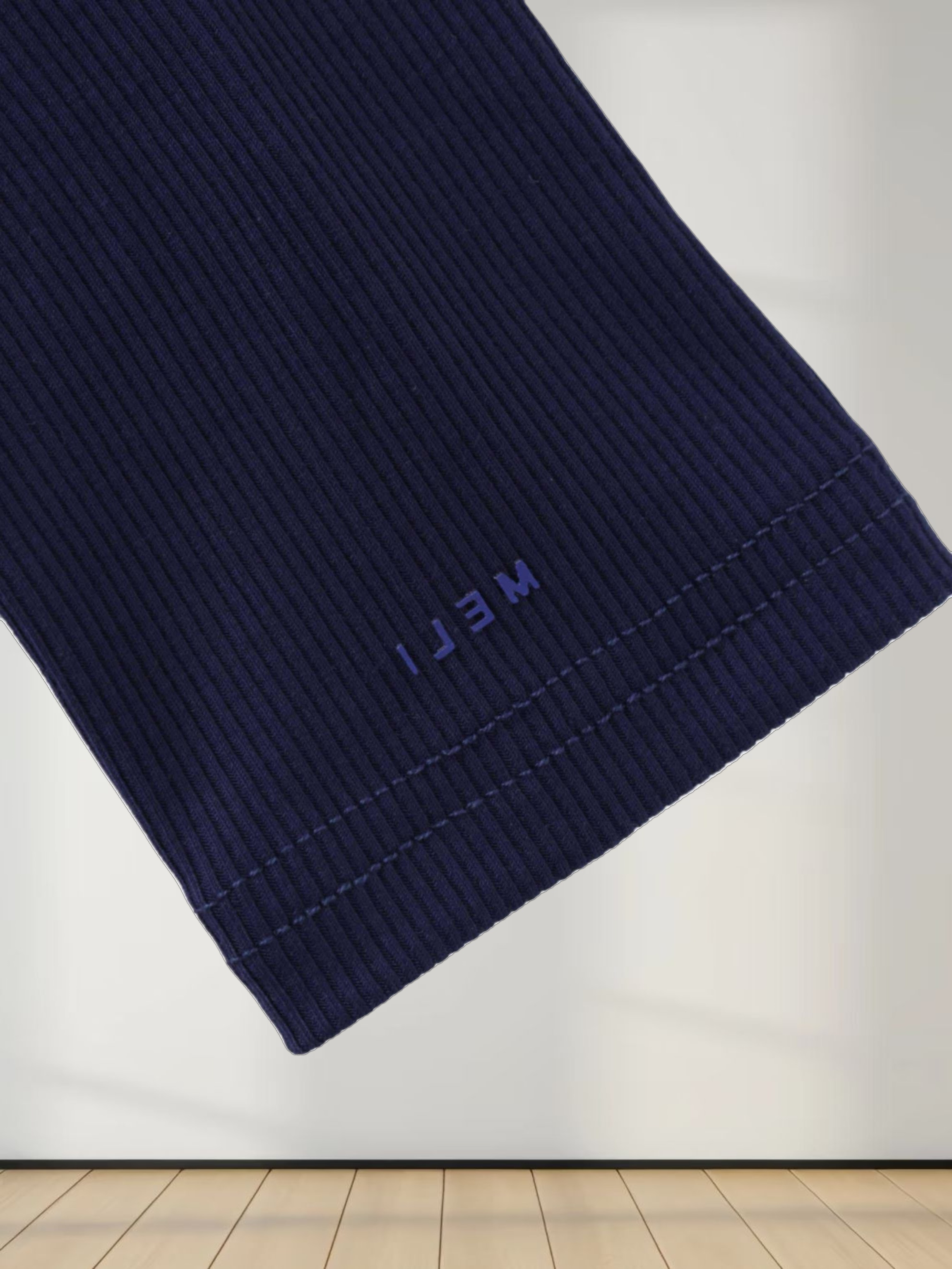 RIBBED HIGH V LS-NAVY
