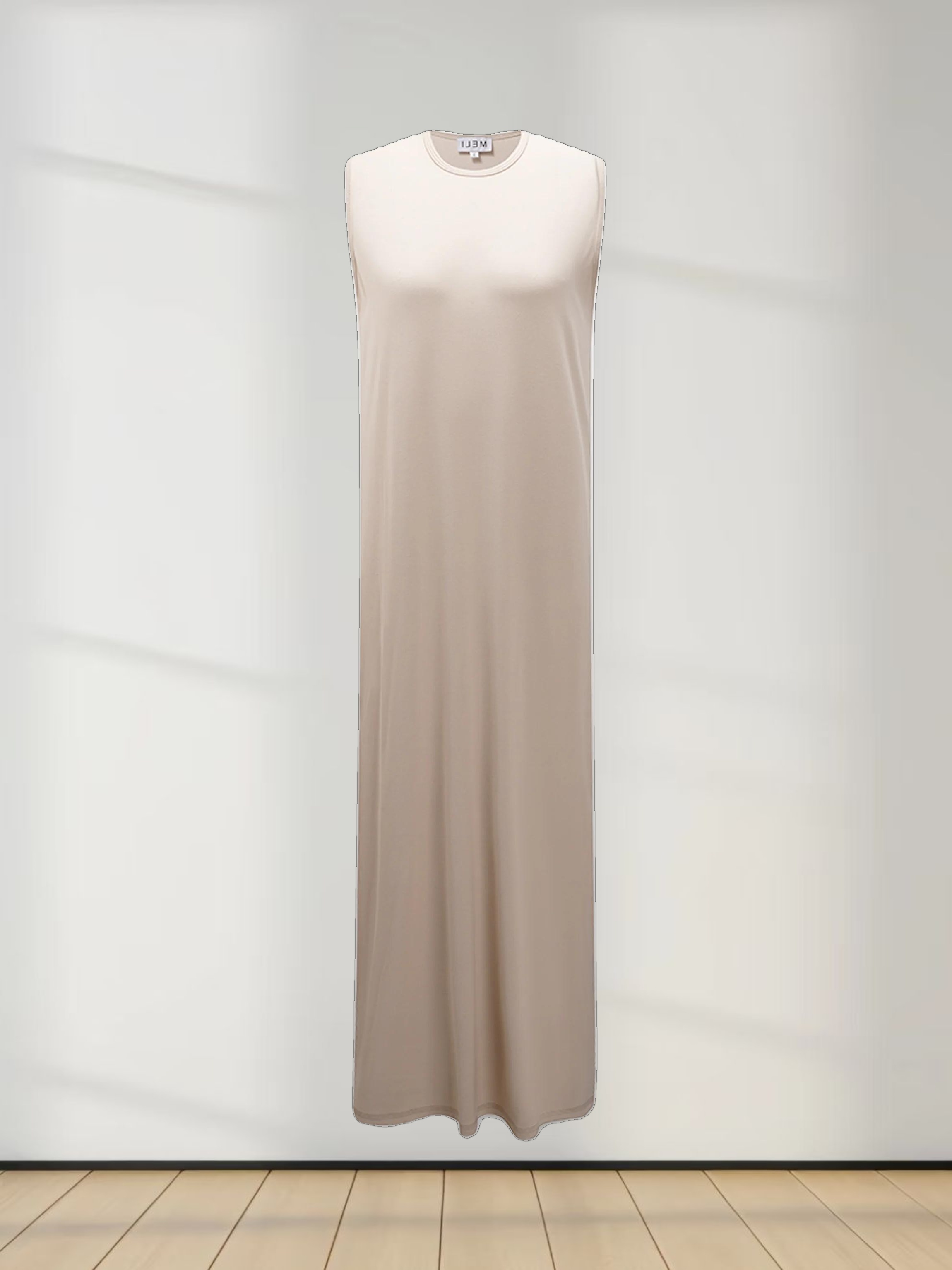 Basic T-Shirt Slip Dress-Tan