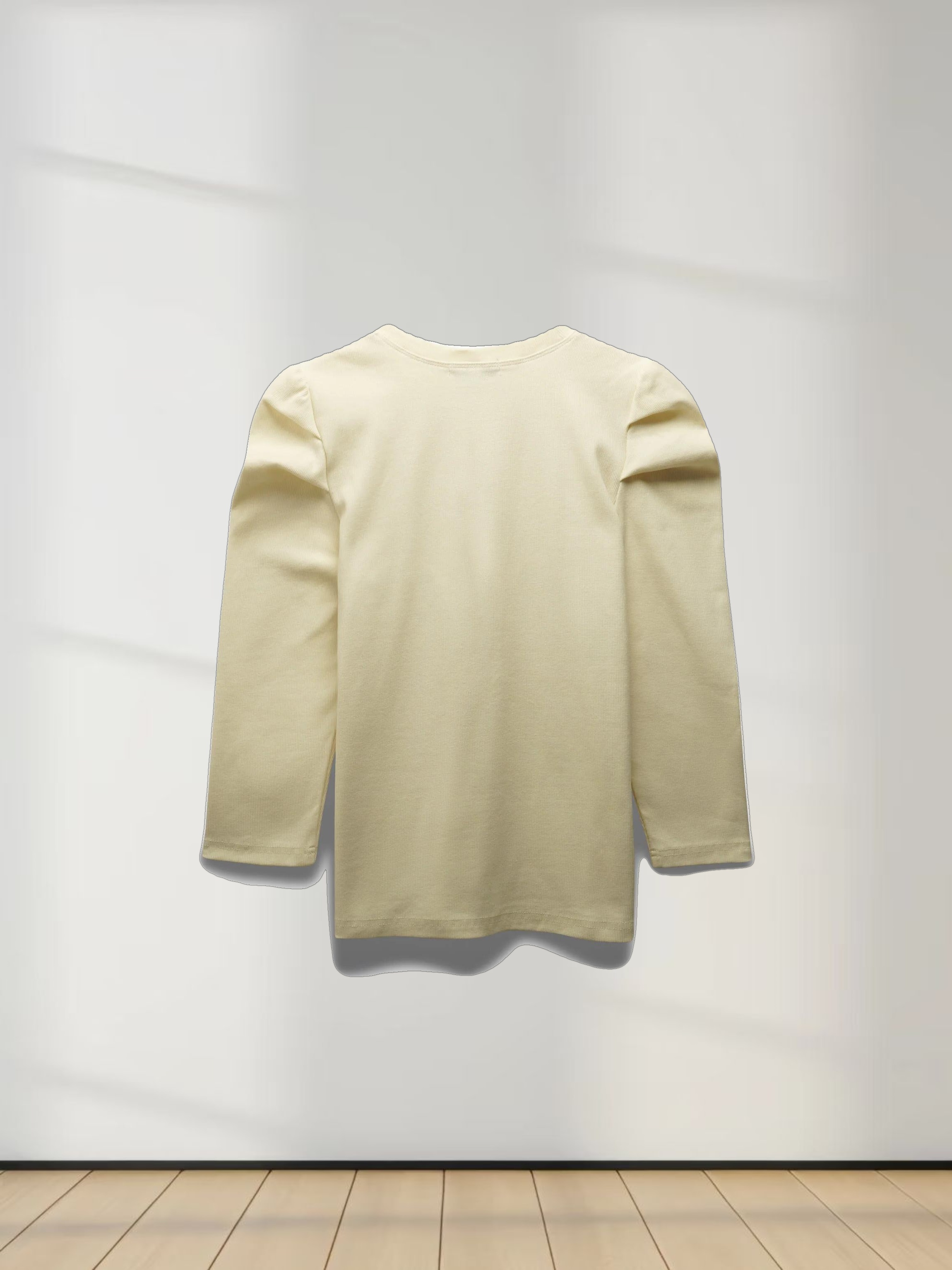 Ribbed Crew Neck Puff Sleeve Top-Ivory