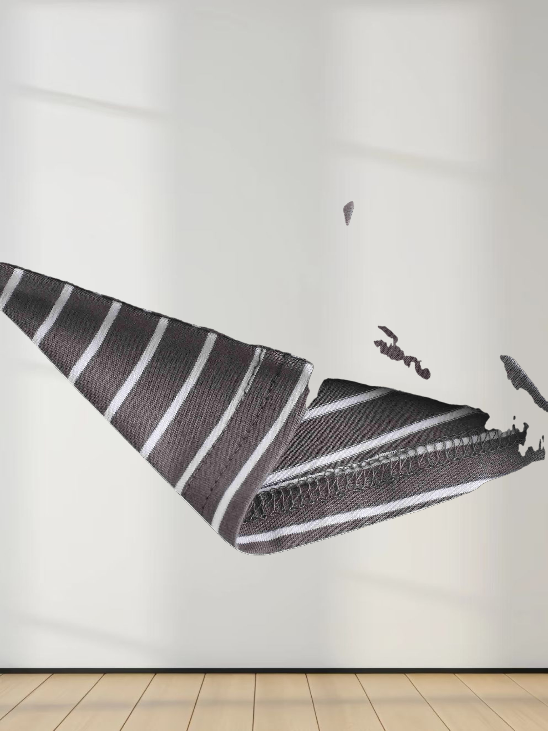 Flat Striped High V Long Sleeve-Grey/White