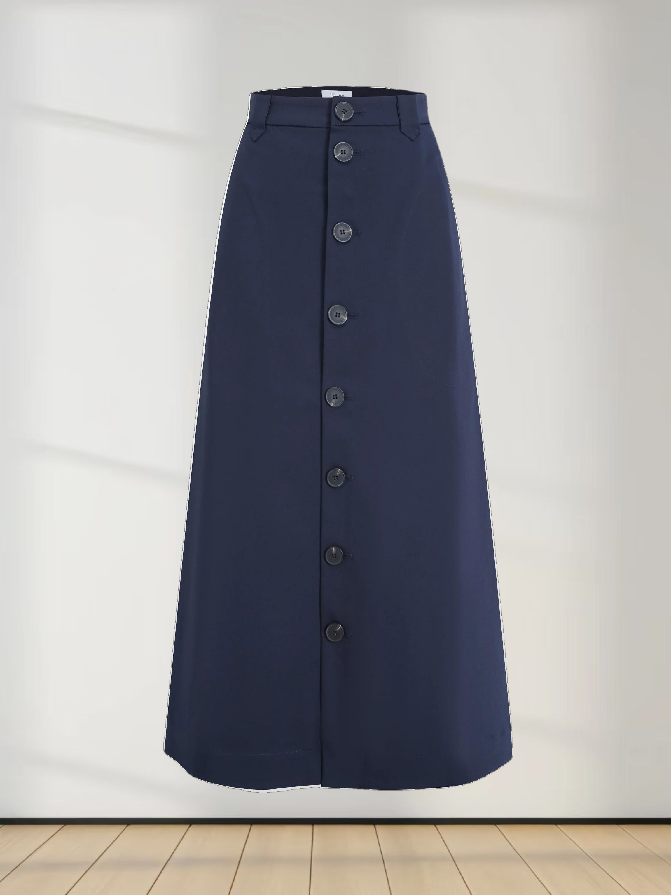 A-Line Button Down Pocket Skirt-Navy