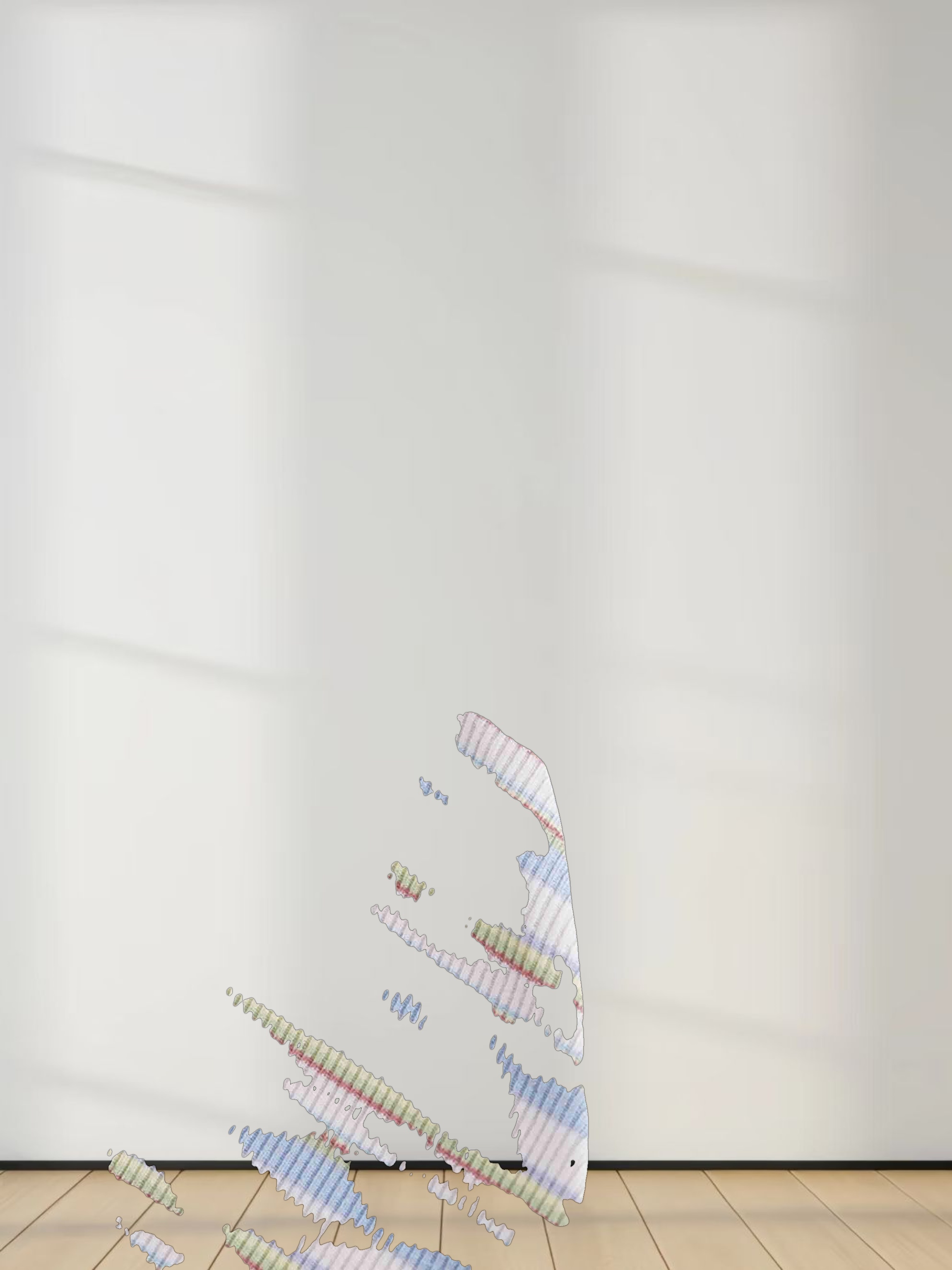 Ribbed Striped High V Tee Long Sleeve-Ivory/Light Blue