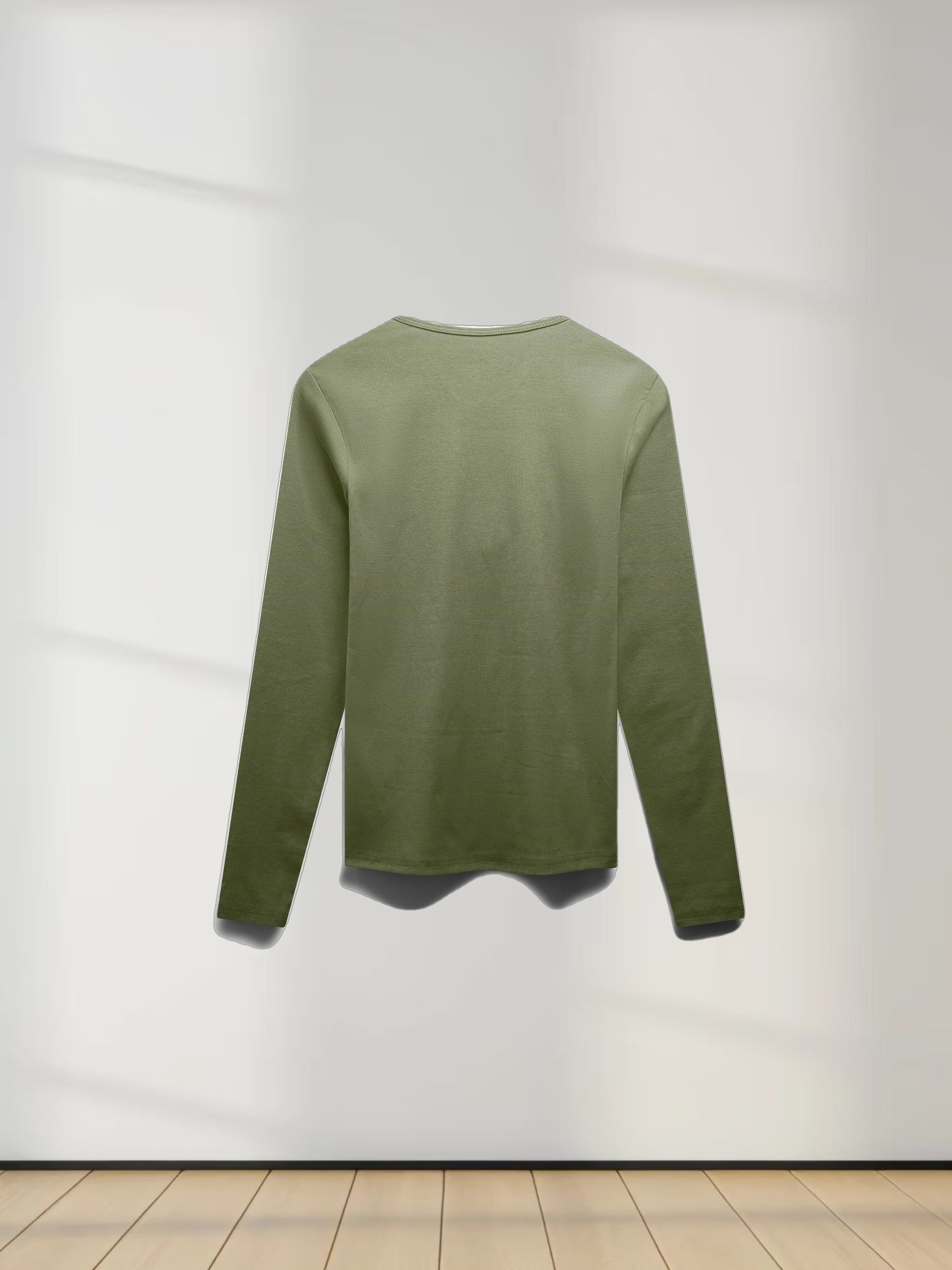 Basic High V Tee Long Sleeve-Army Green