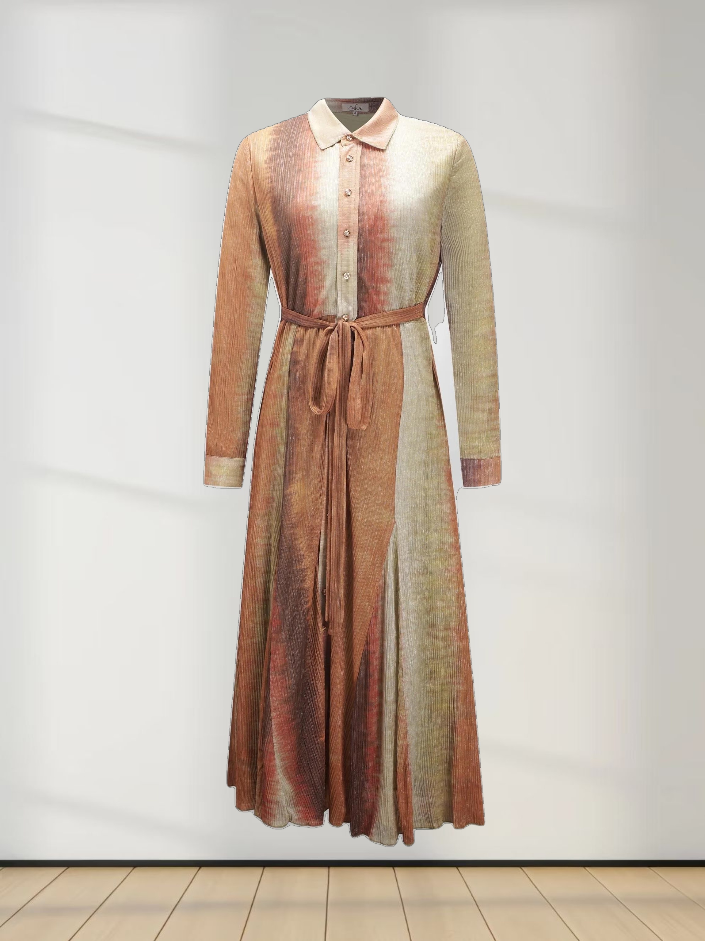 Micro Pleats Princess Style Dress-Copper Shimmer