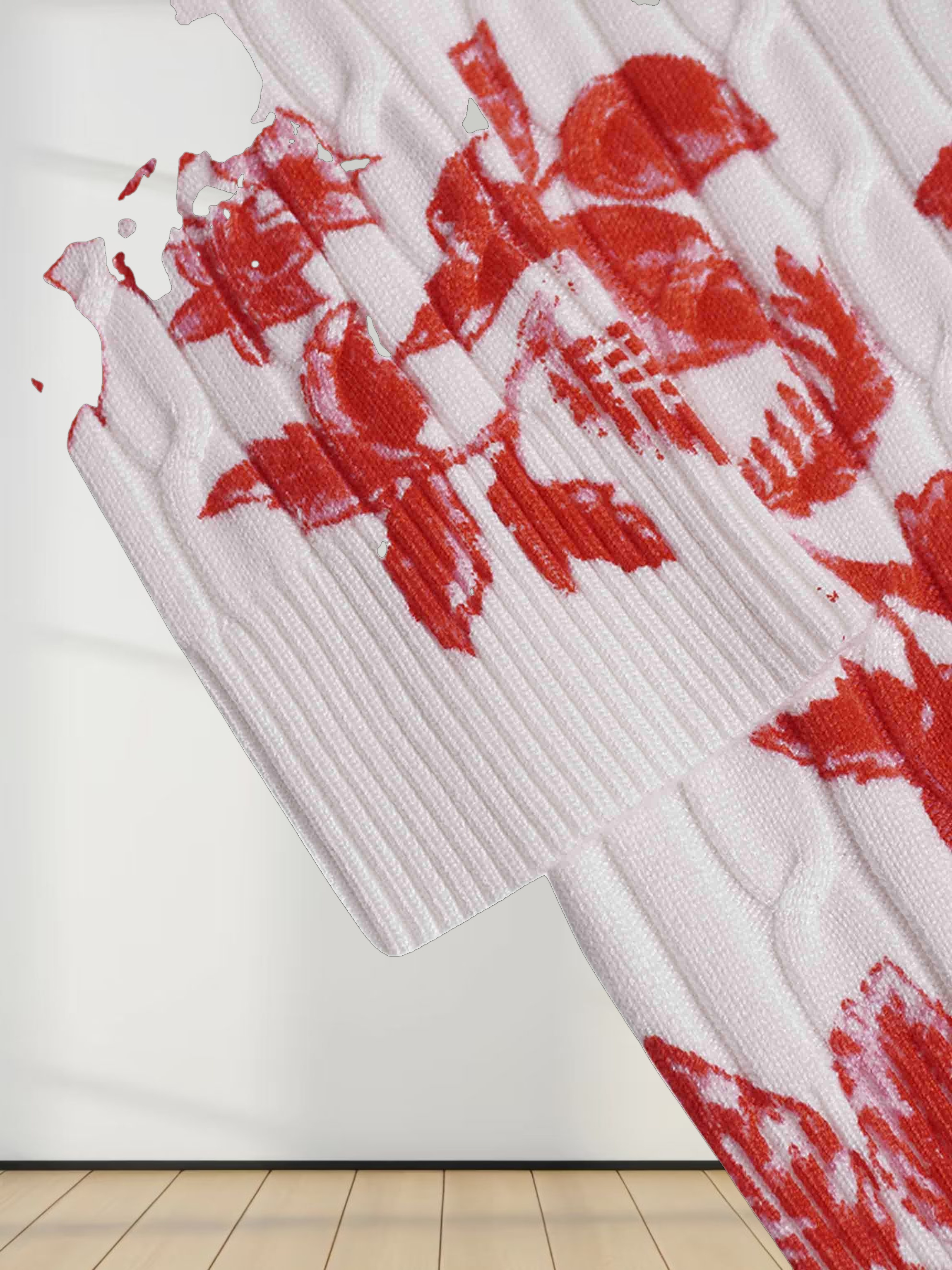 Printed Cable Knit Sweater- Salmon Floral