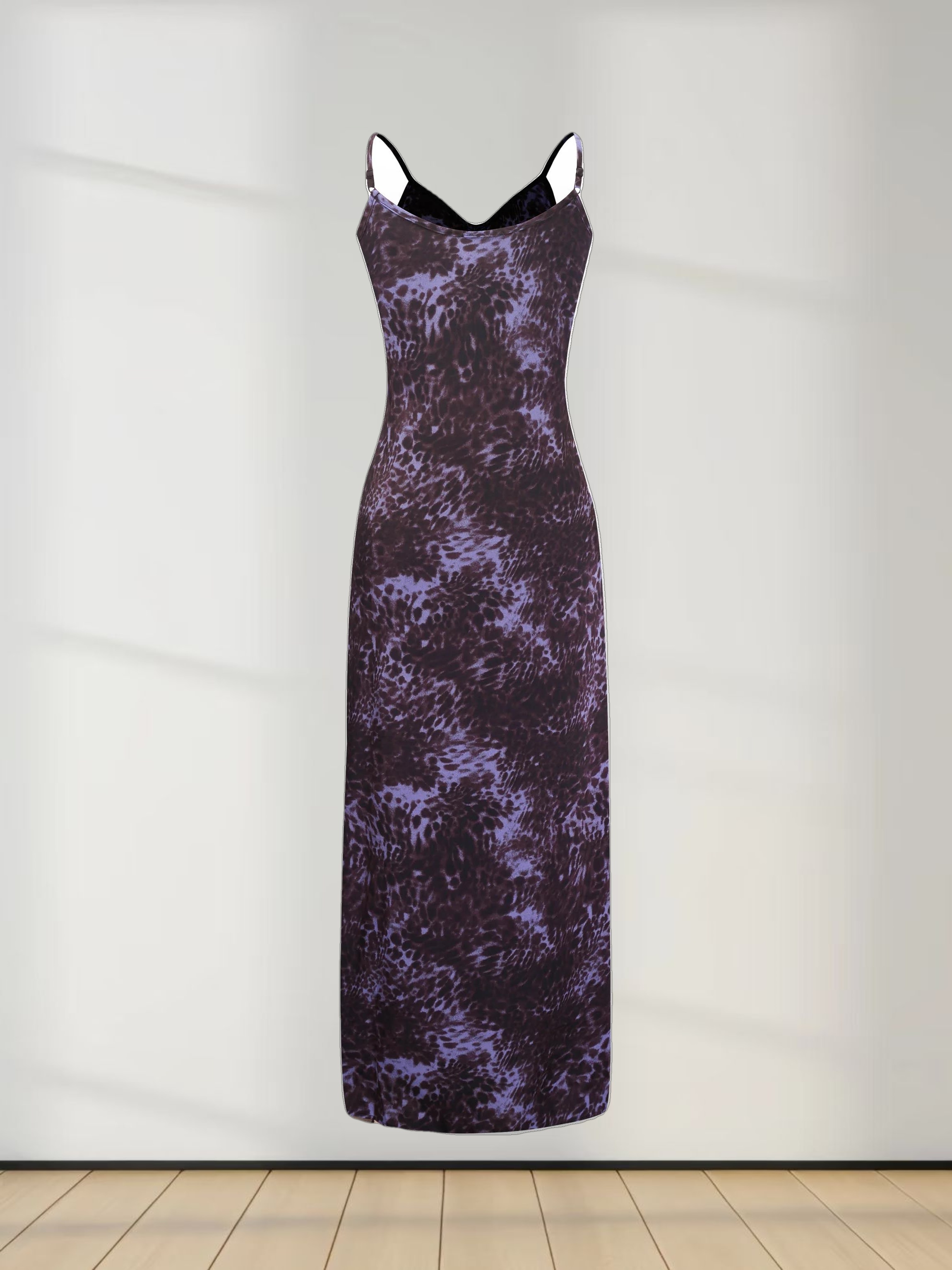 A-Line V Neck Slip Dress-Purple Pebbles