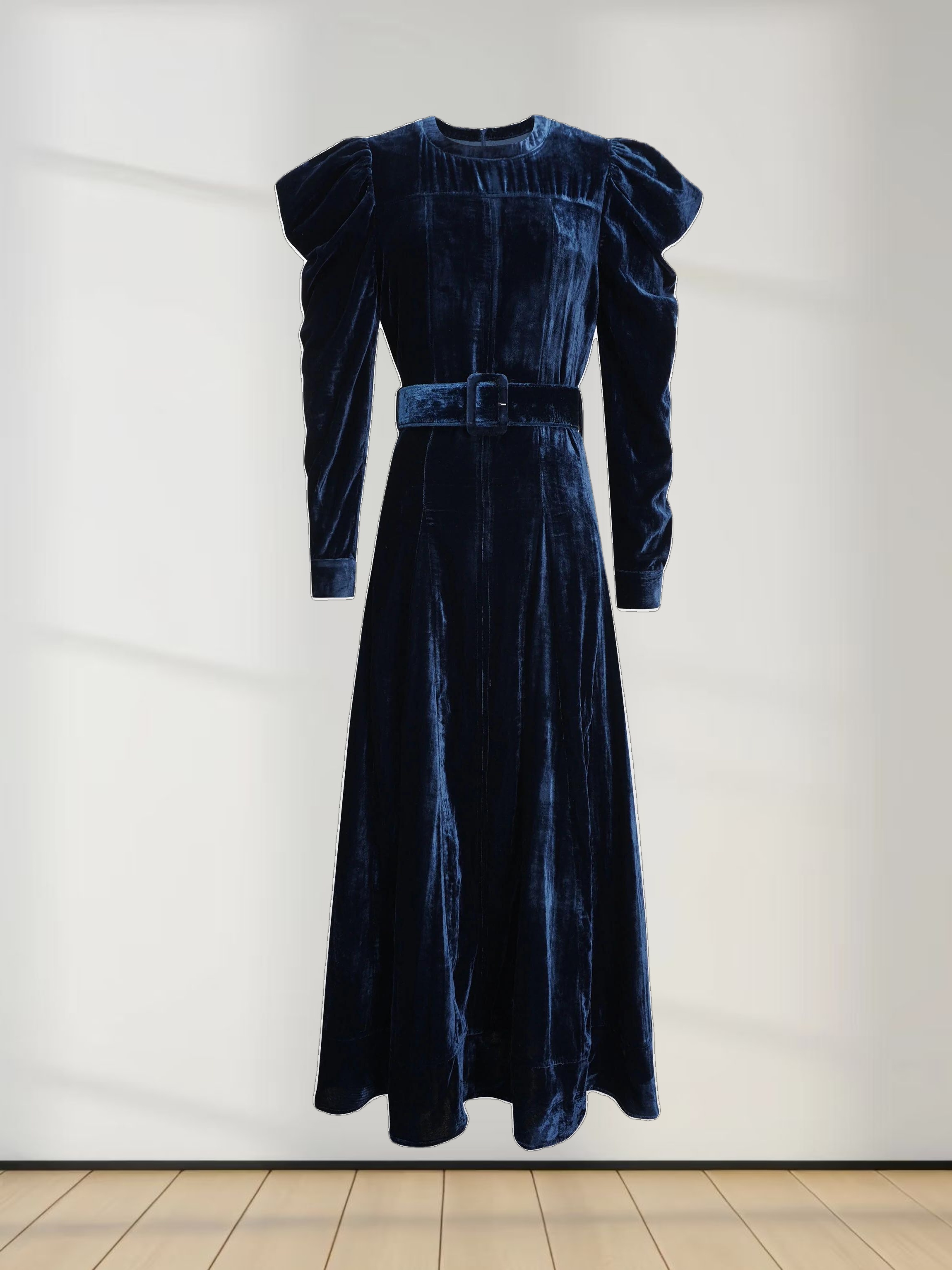 Velvet Flare Dress-Navy