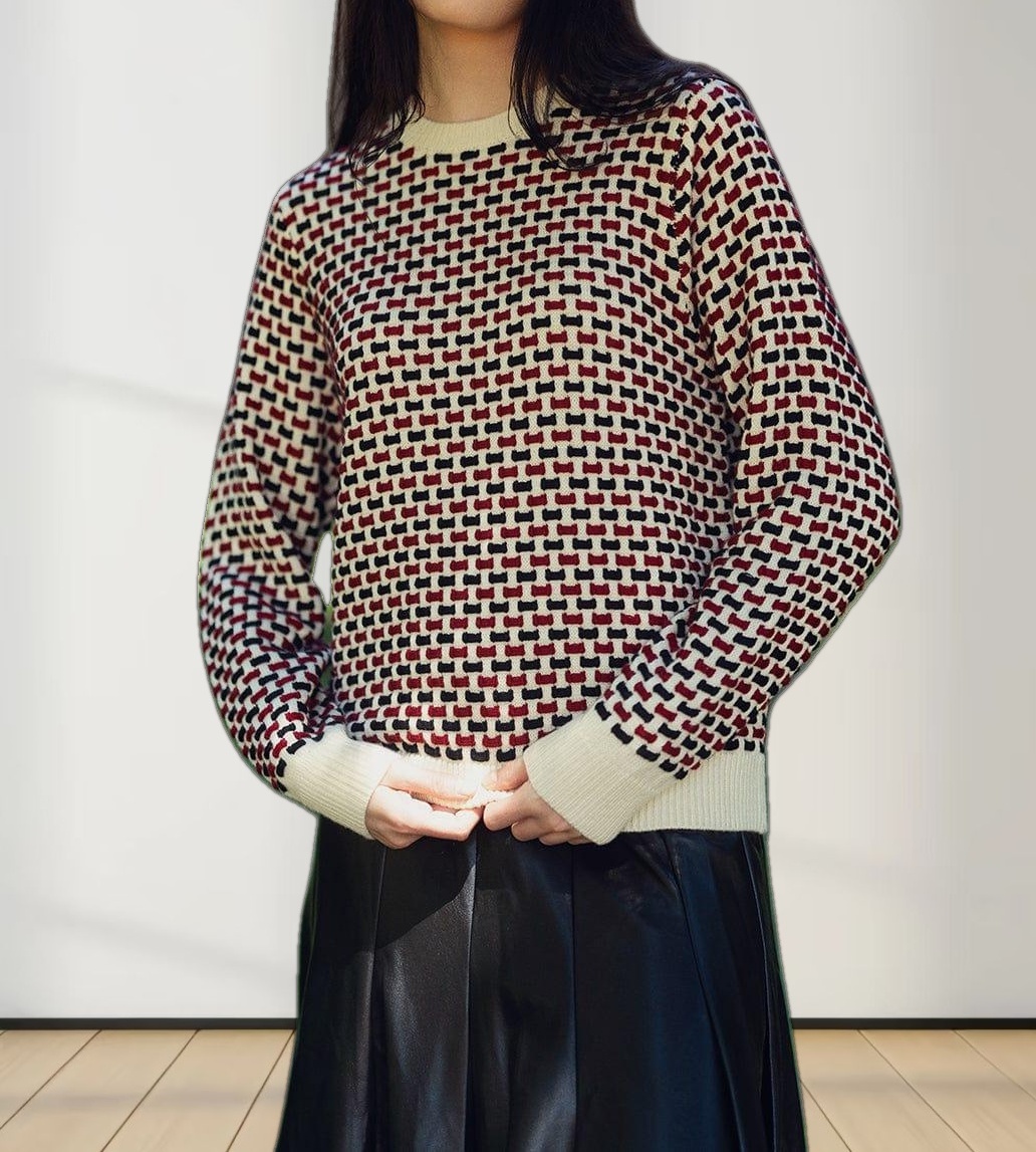 Basket Weave Sweater-Maroon/Black