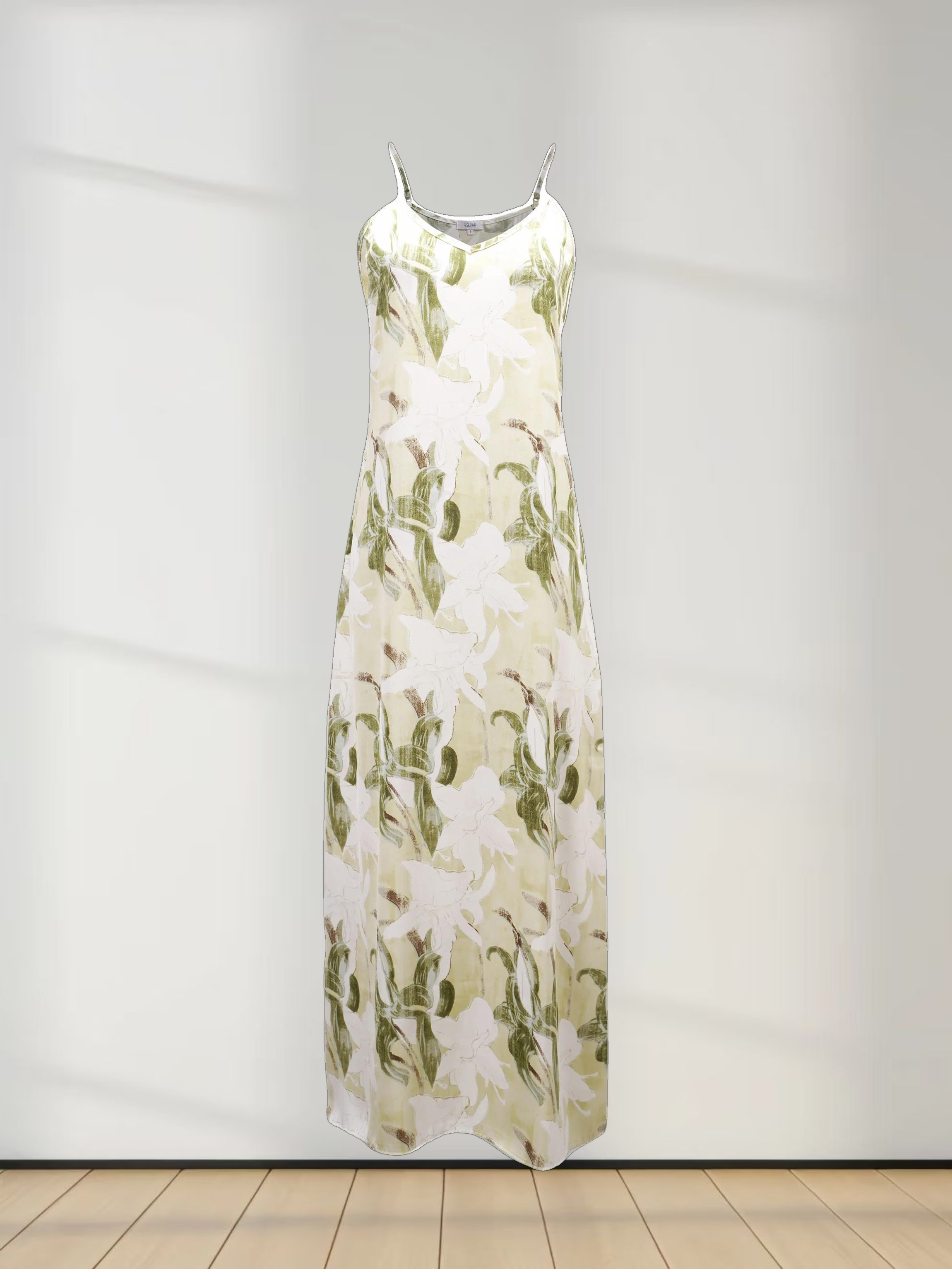 A-Line V Neck Slip Dress-Shades of Green