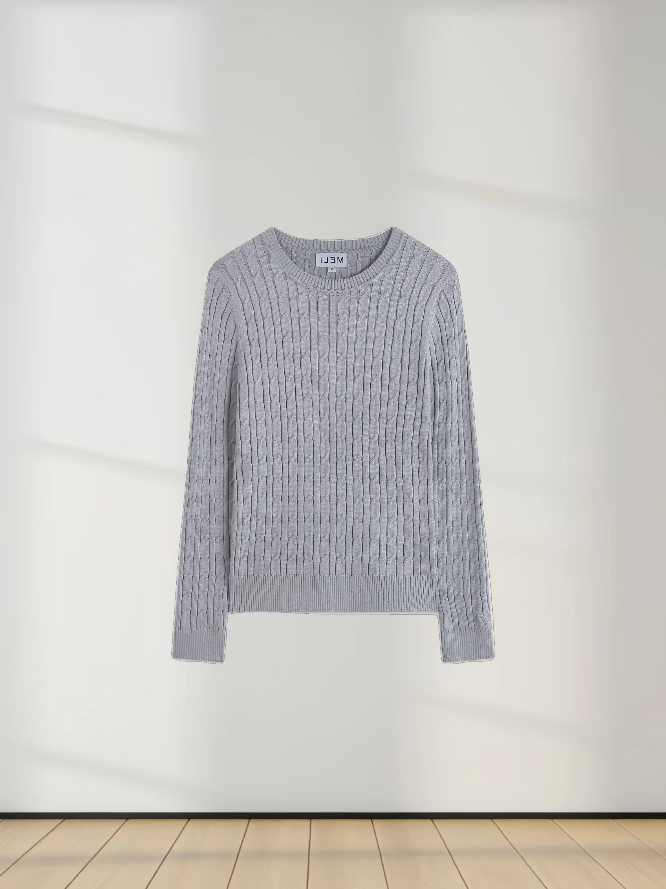 Knit Cable Sweater-Grey