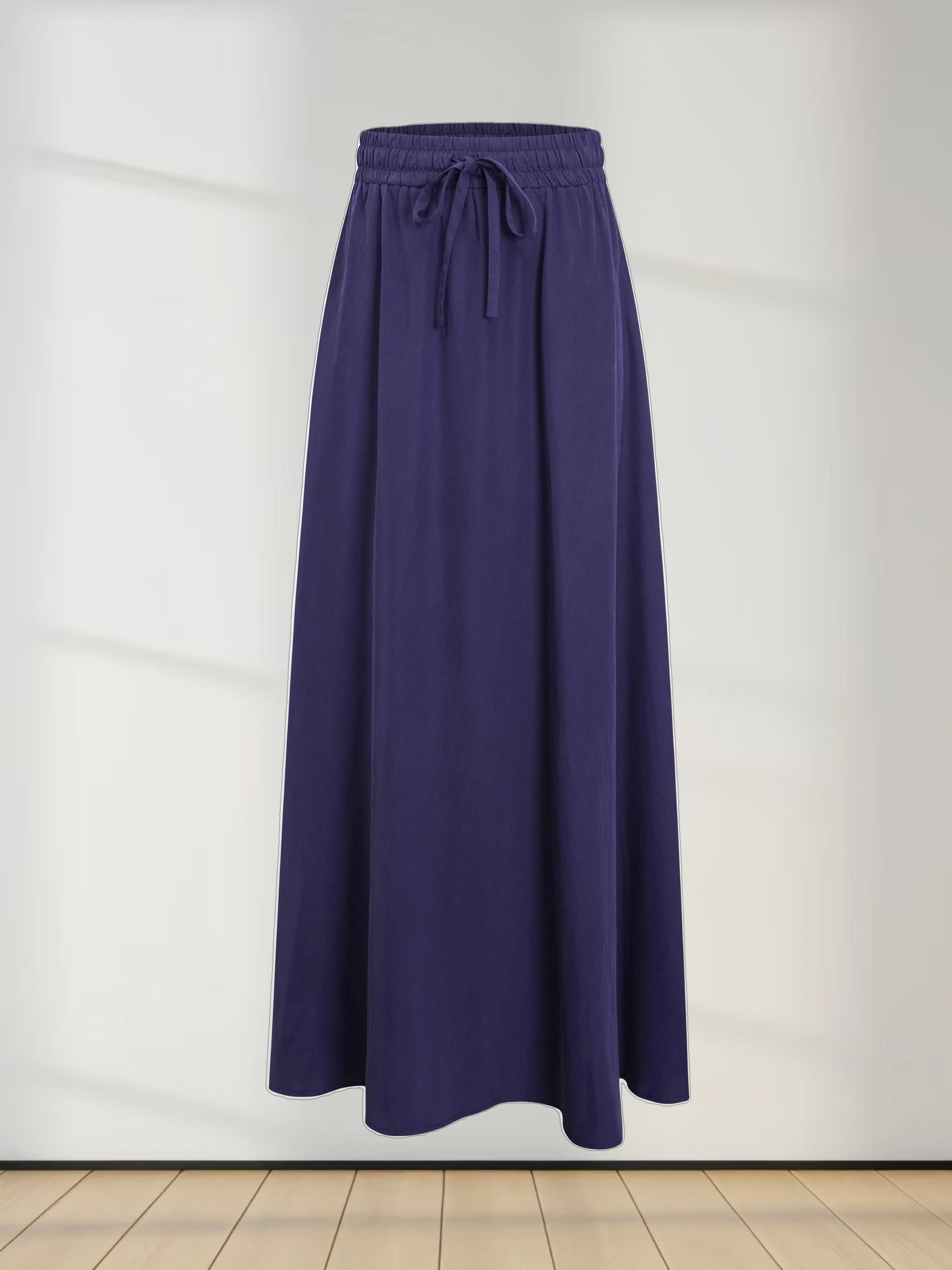 Drawstring Circle Skirt-Navy