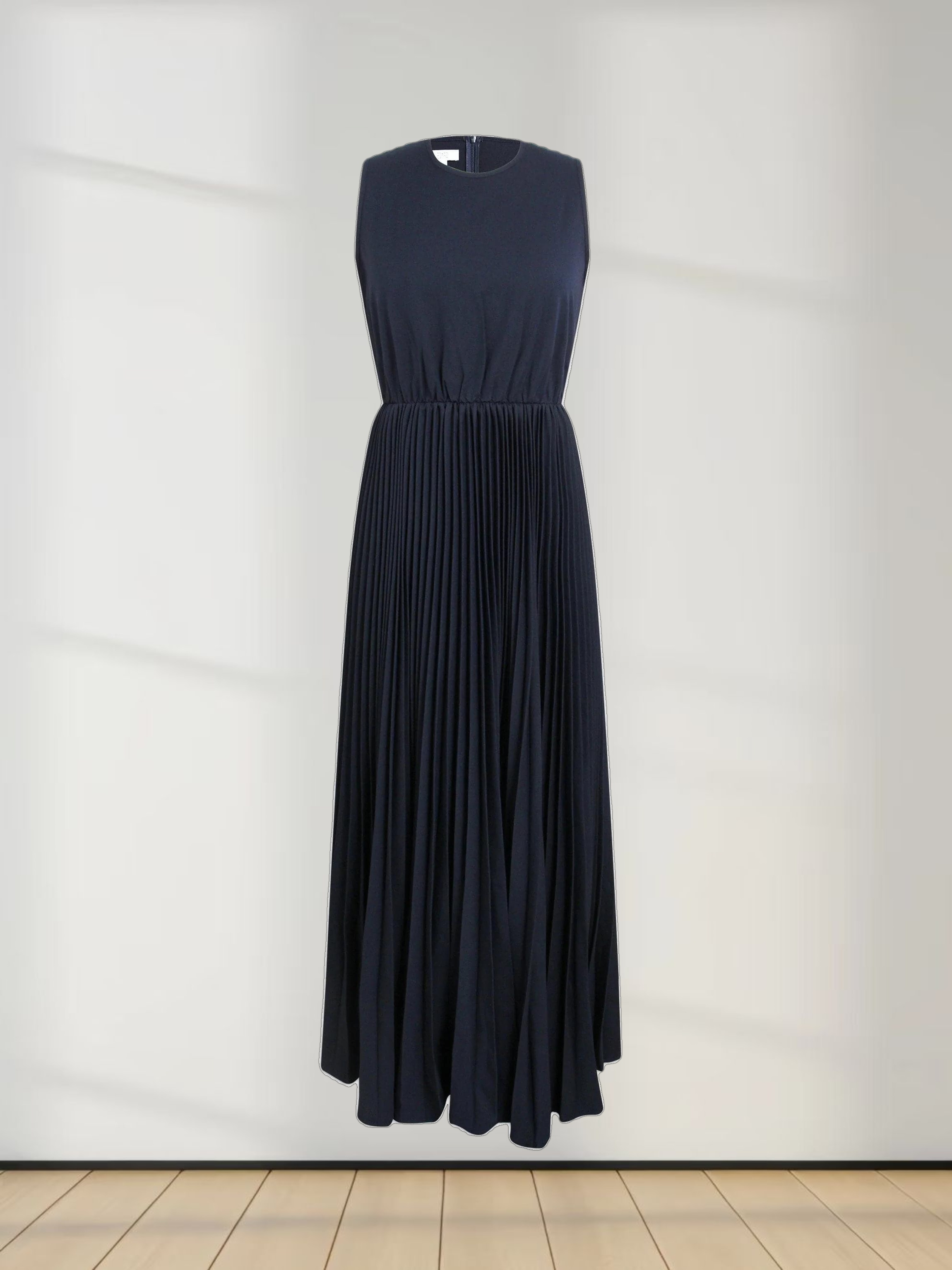 Pleated Slip Dress-Navy