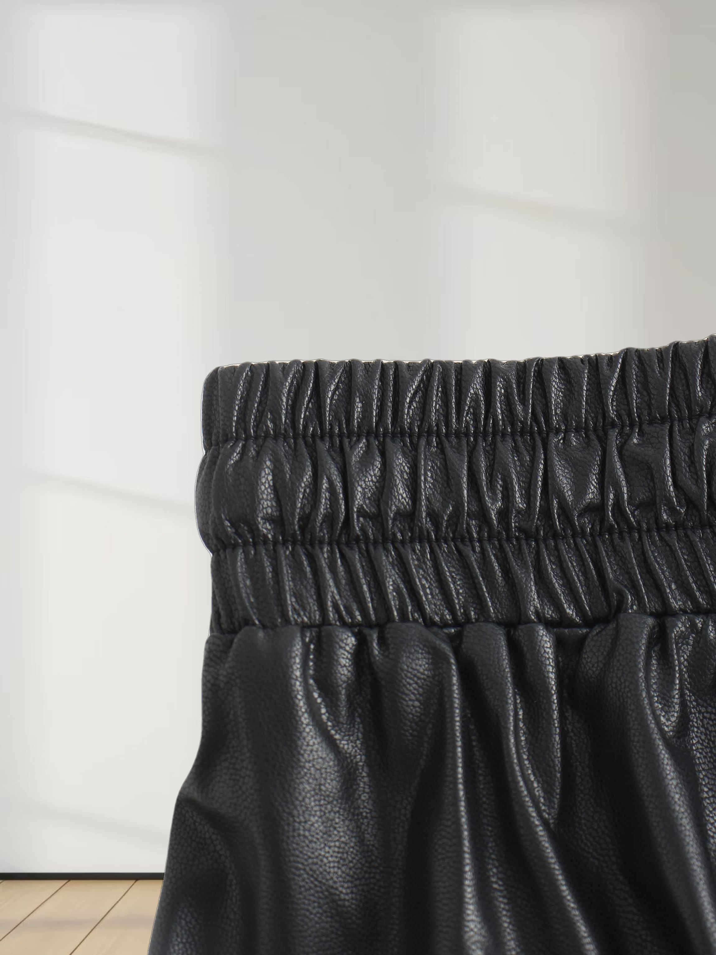 Drawstring Faux Leather Skirt-Black