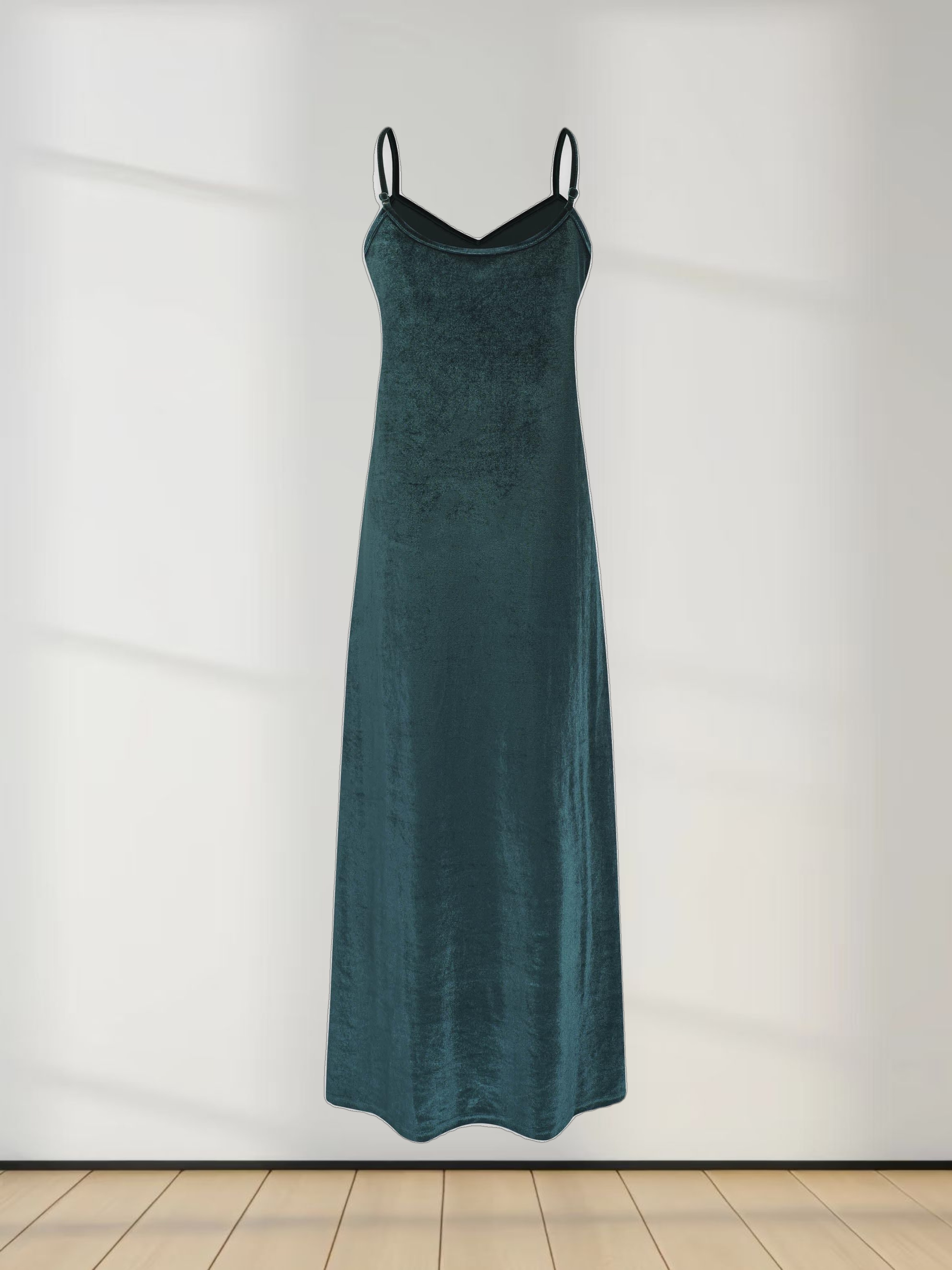 Velour Slip Dress - Emerald Green