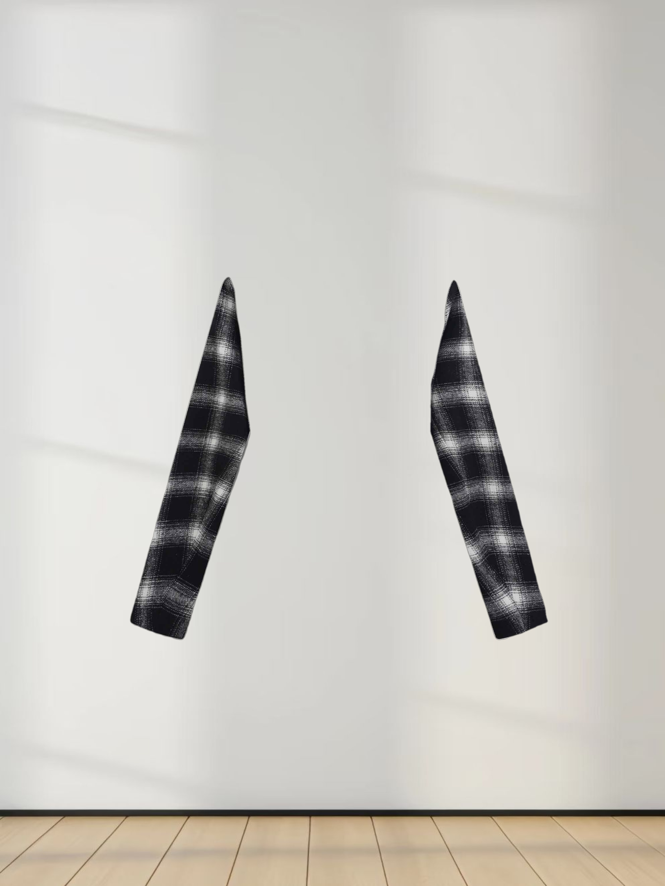 Double Breasted Belted Blazer-Black/White Plaid