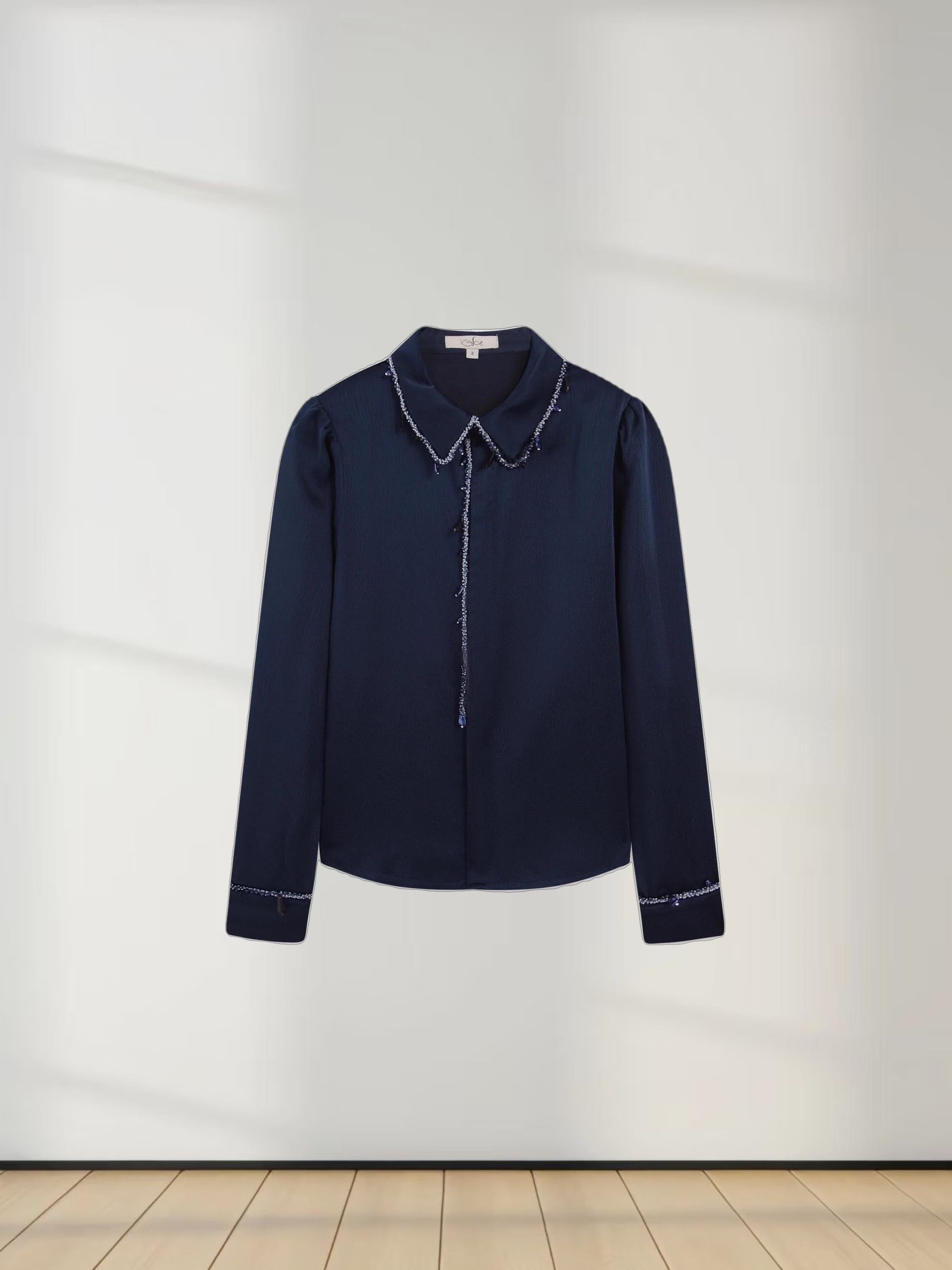 Beaded Trim Blouse-Navy