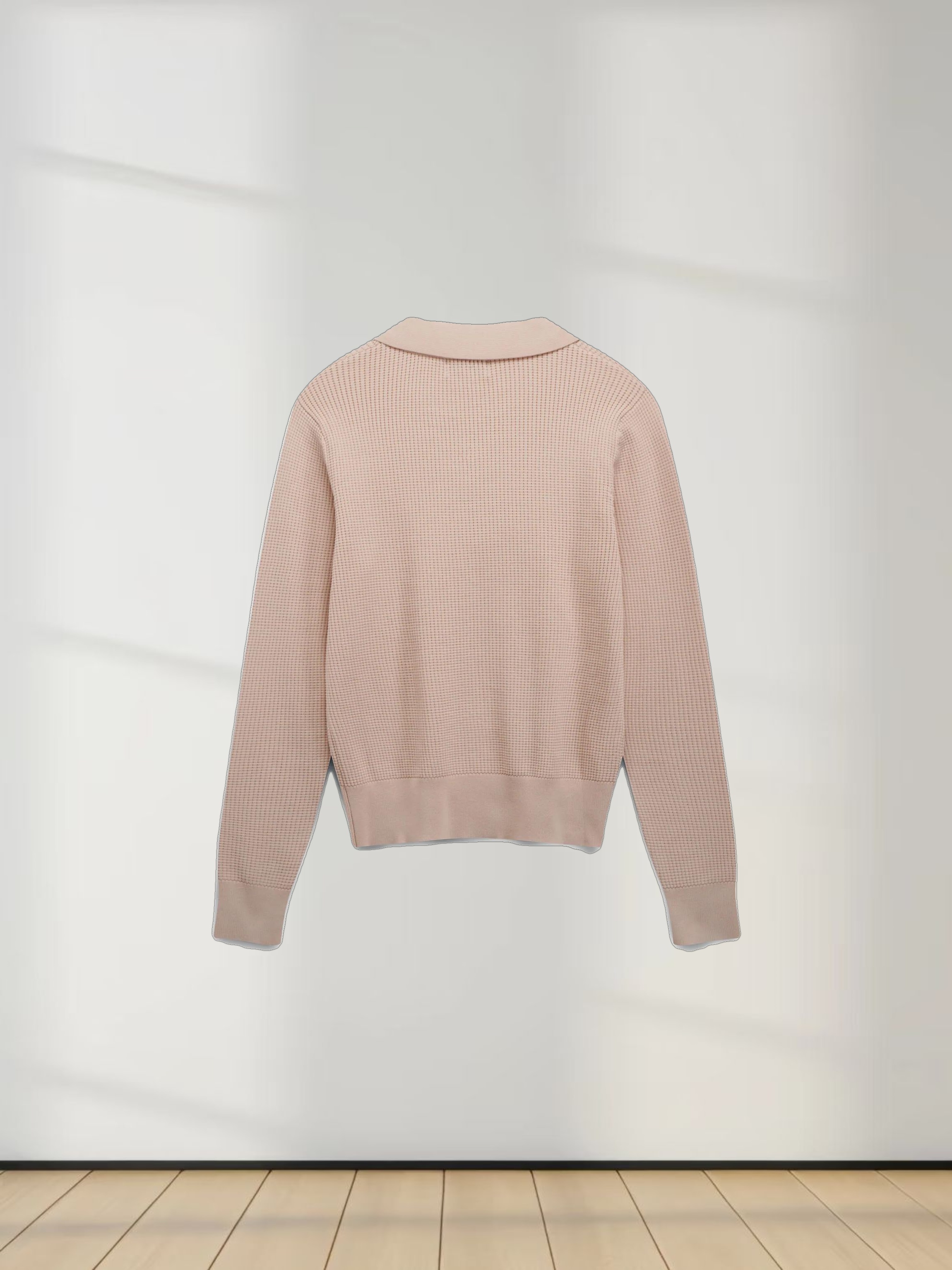 Waffle Collared Sweater-Blush