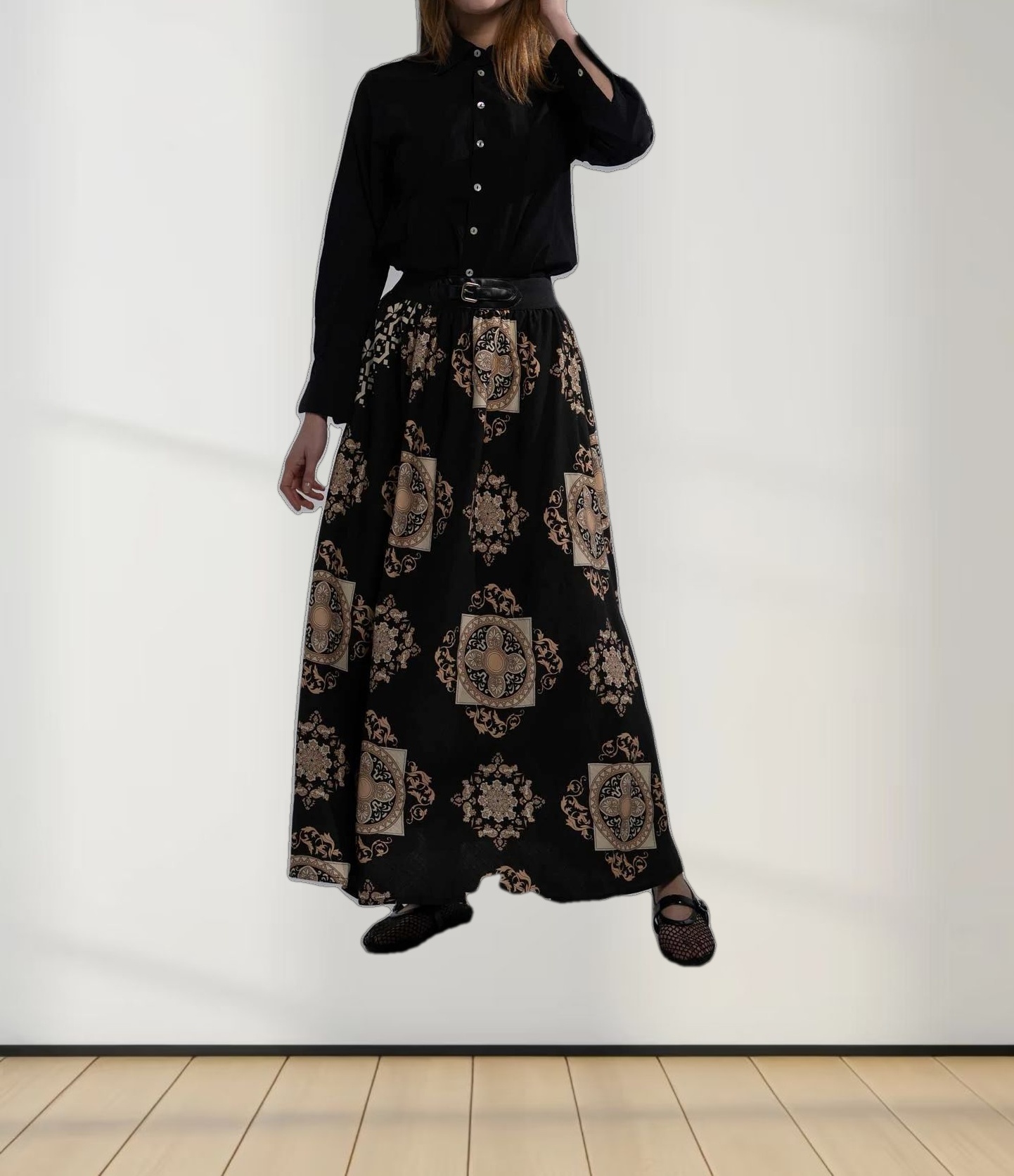 Leather Buckle Skirt-Black Medallion