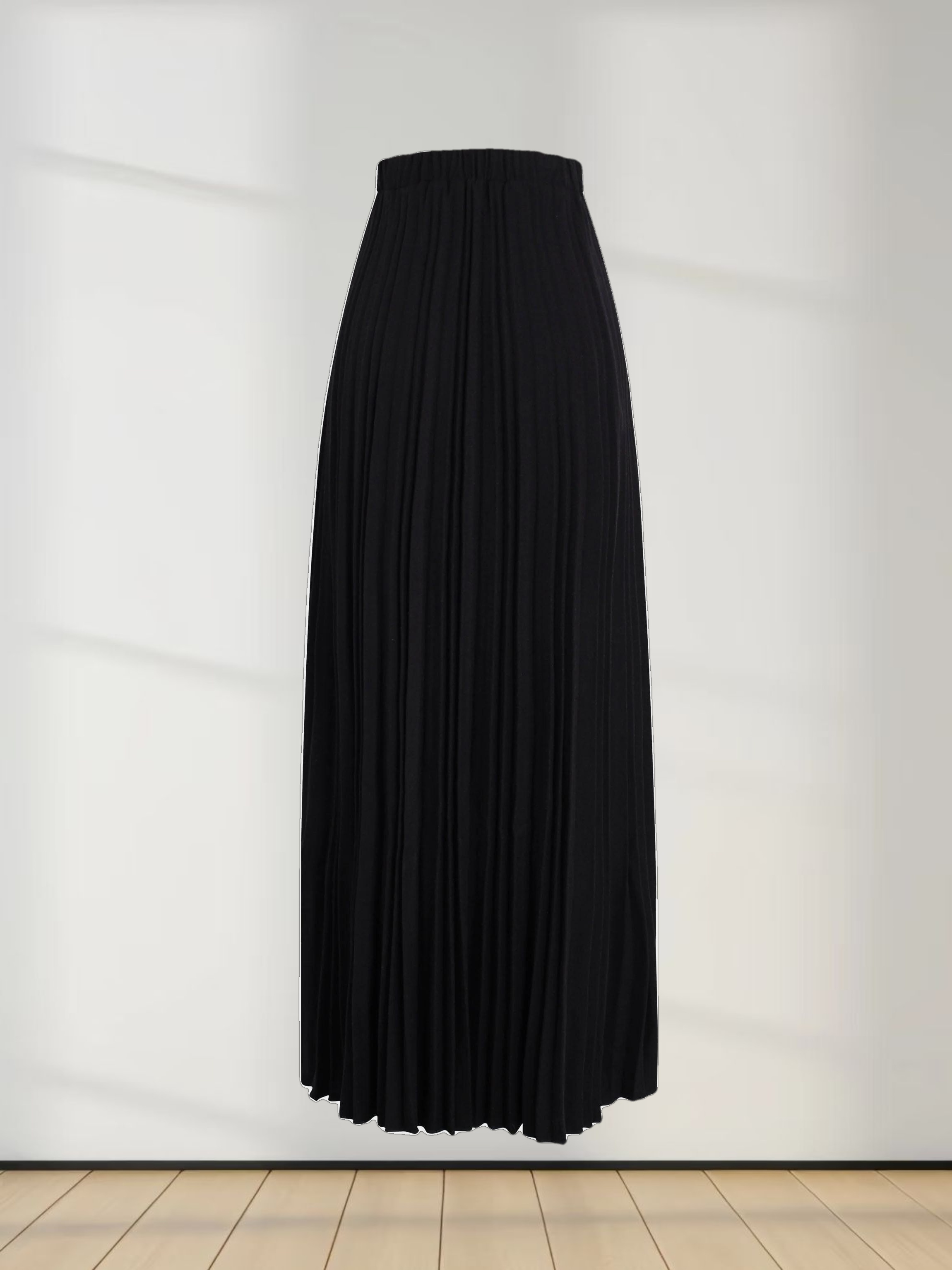 Wool Blend Pleated Skirt-Black