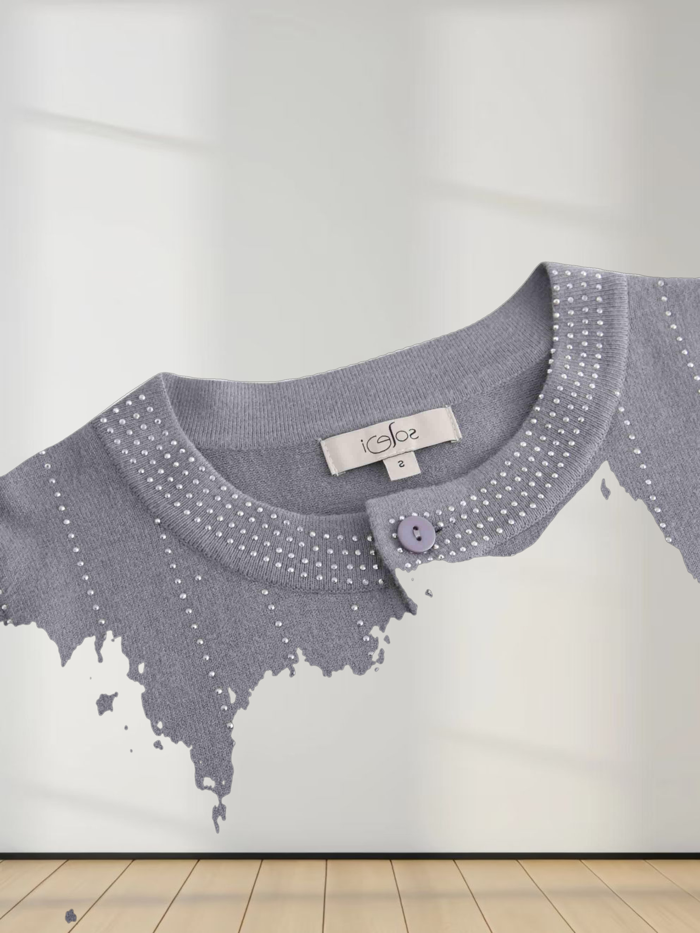 Crystal Pinstripe Crew Cardigan-Grey