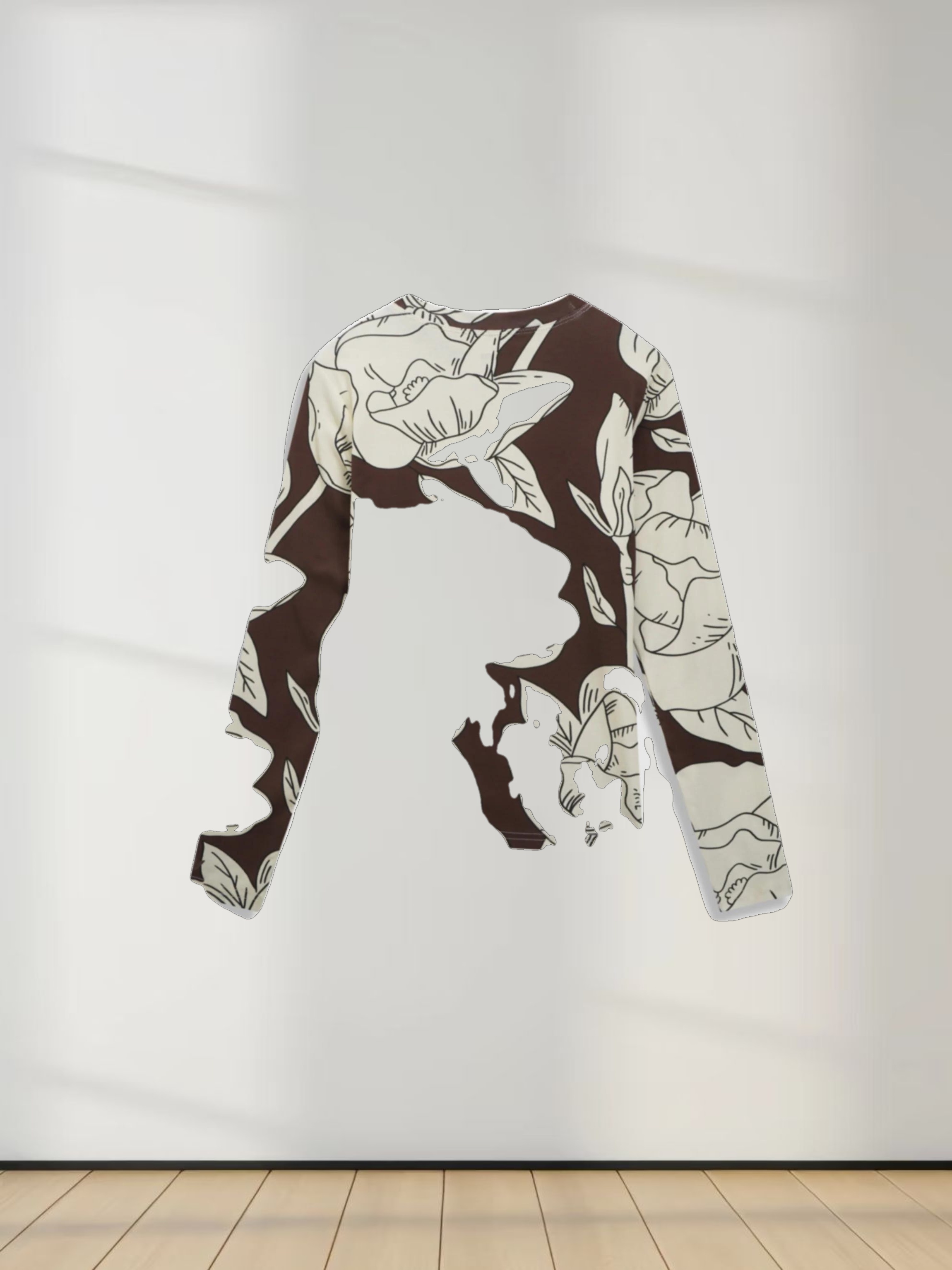 Basic Printed T-shirt-Oversized Floral Brown