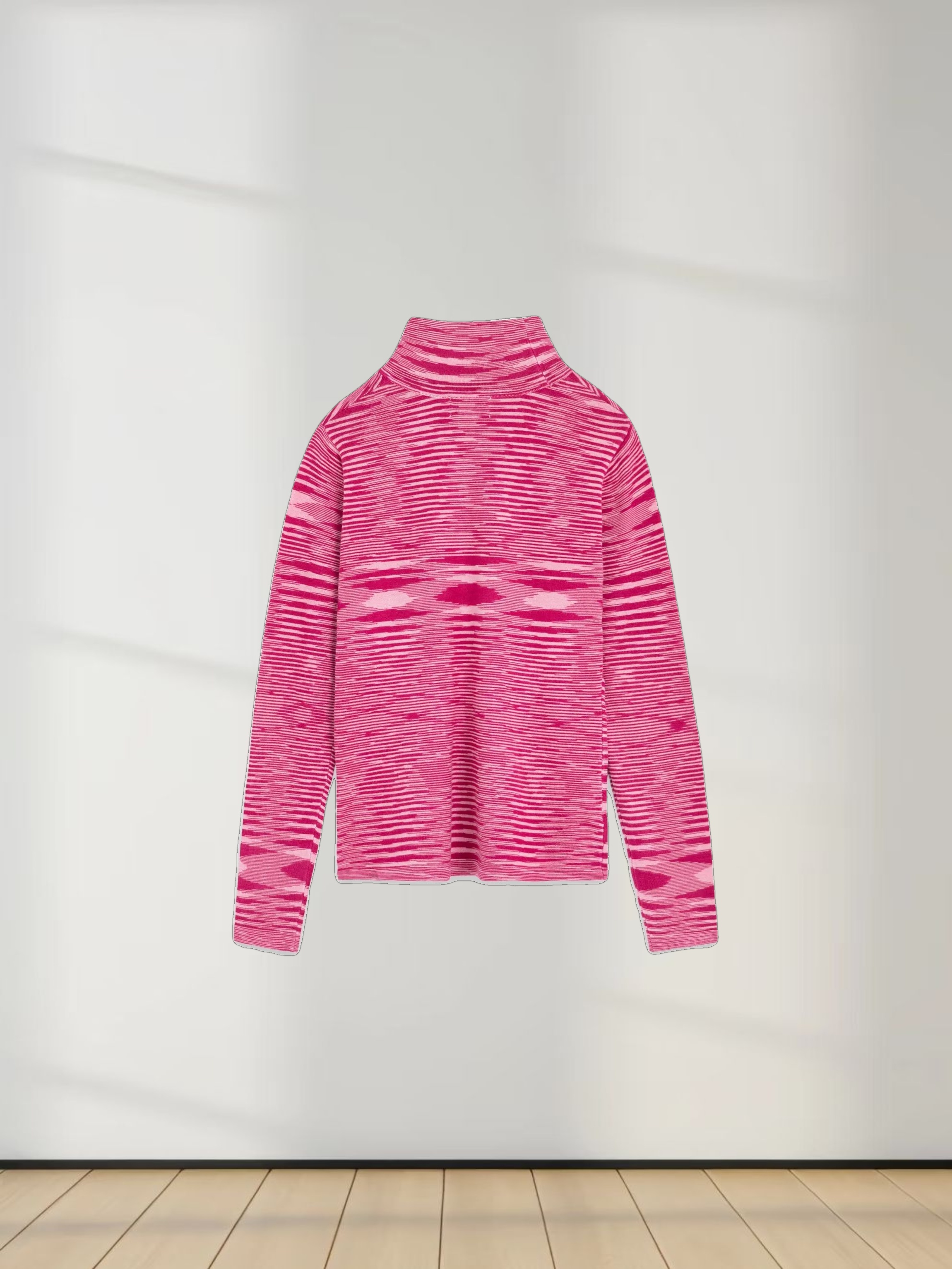 Abstract Stripe Knit Turtleneck-Berry Stripe