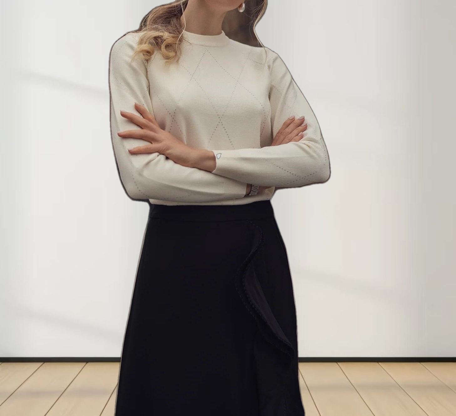 Diamond Stud Design Sweater-Ivory