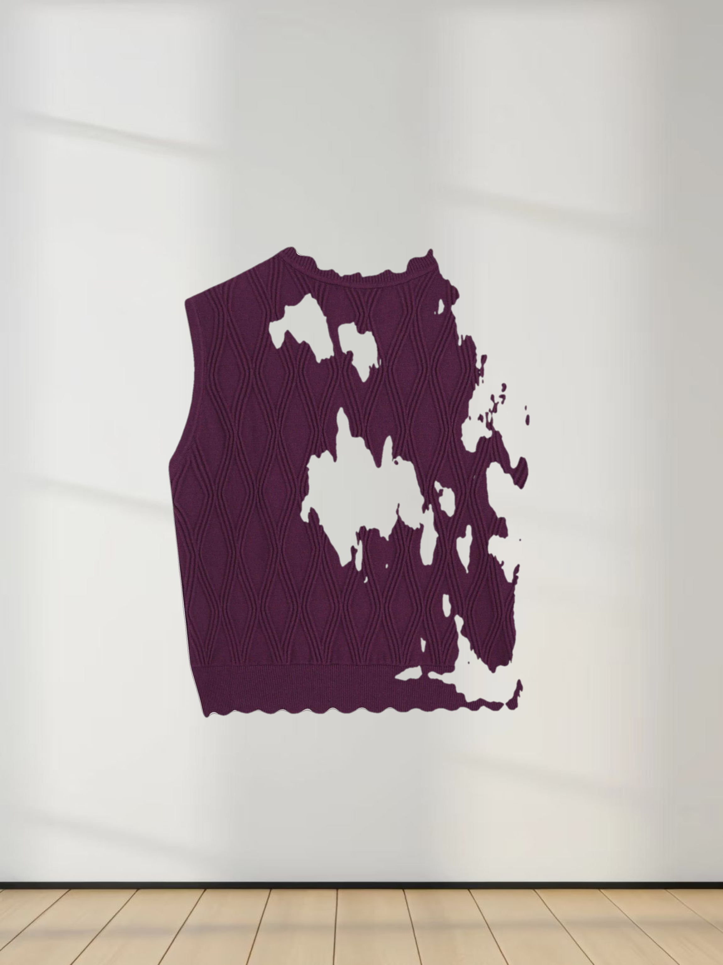 Scalloped Sleeveless Crew Neck Sweater-Wine