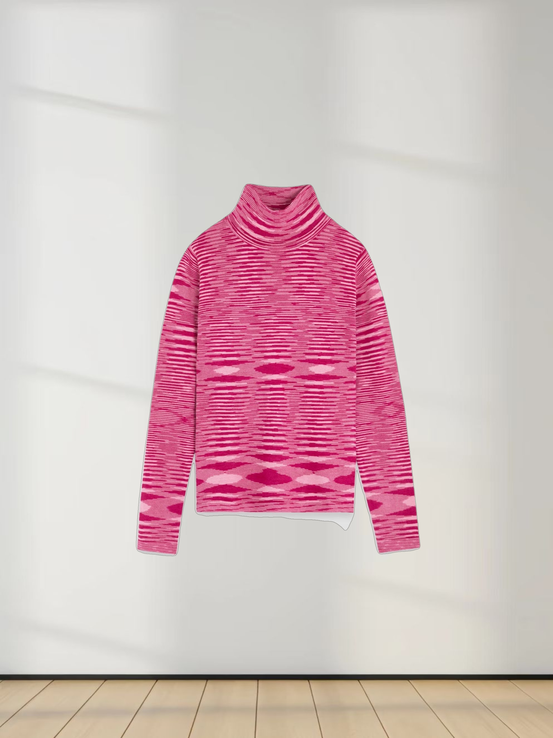 Abstract Stripe Knit Turtleneck-Berry Stripe