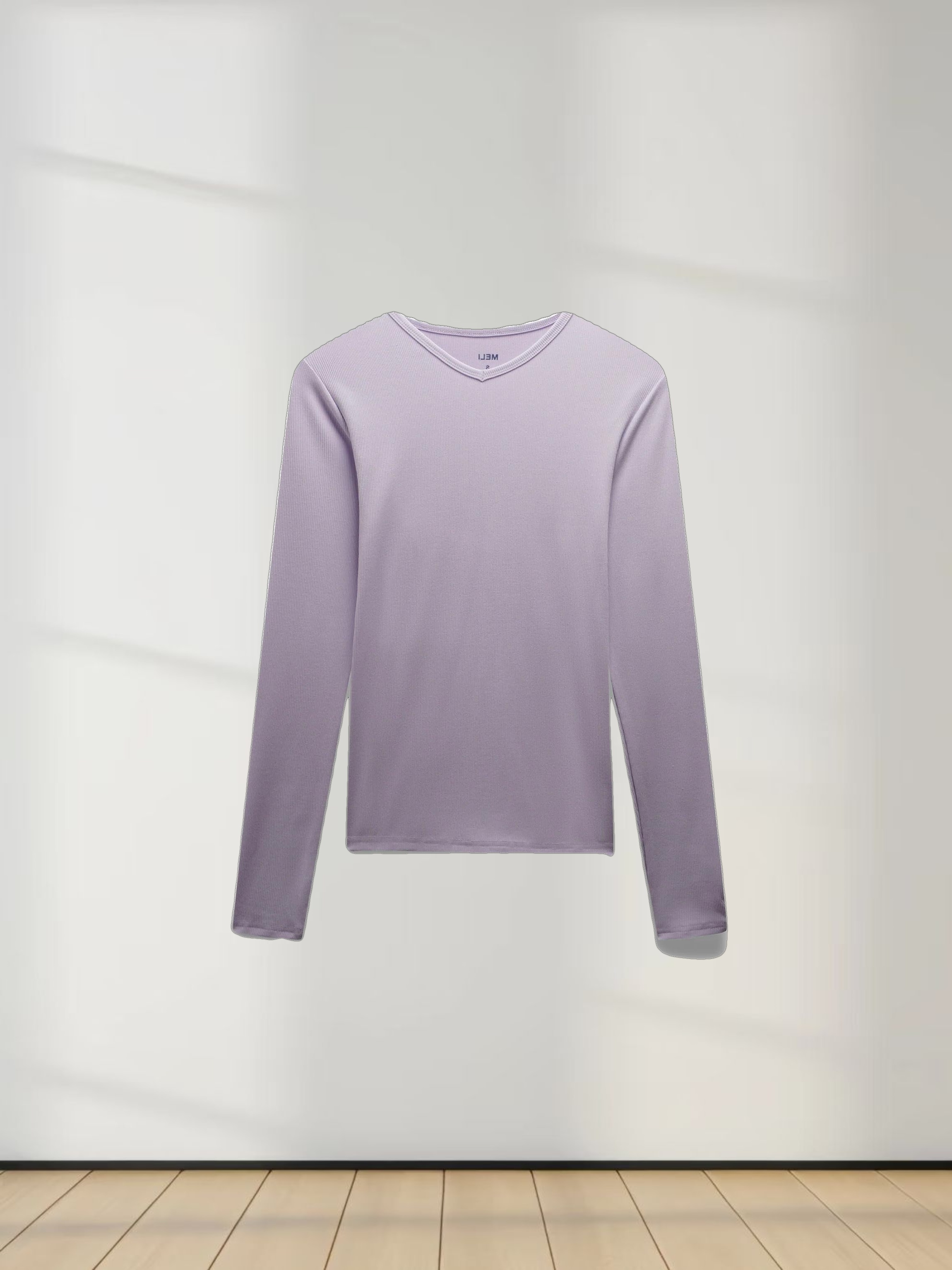 RIBBED HIGH V TEE LS-LILAC