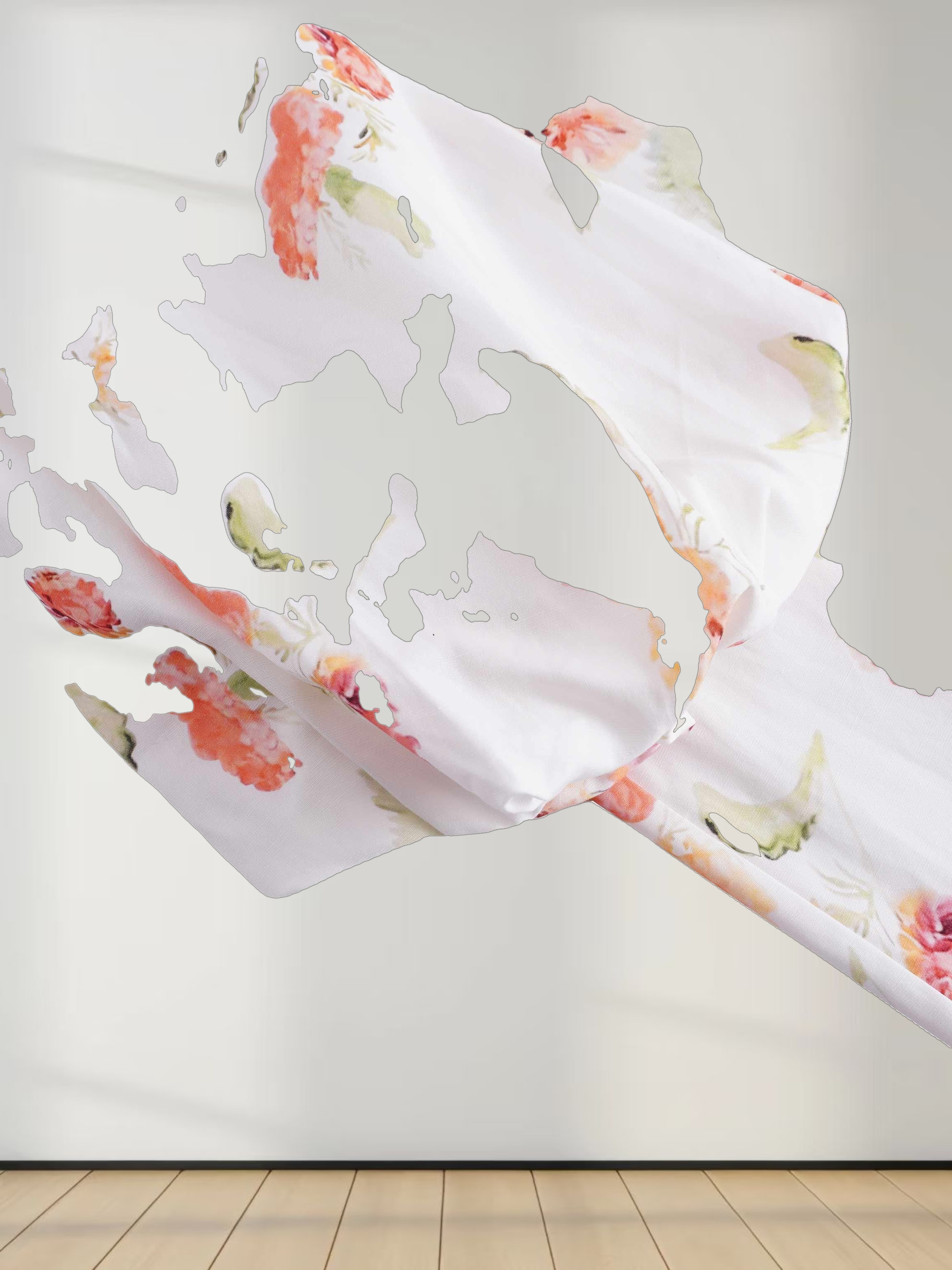 Pleat Neck Belted Dress-Peach Floral