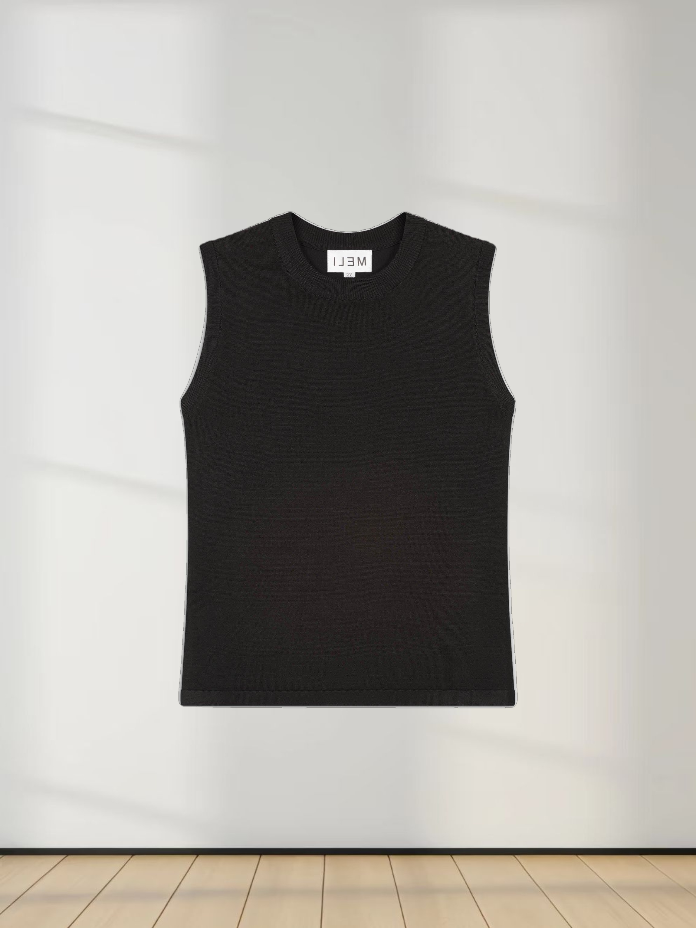 SLEEVELESS CREW SWEATER-BLACK