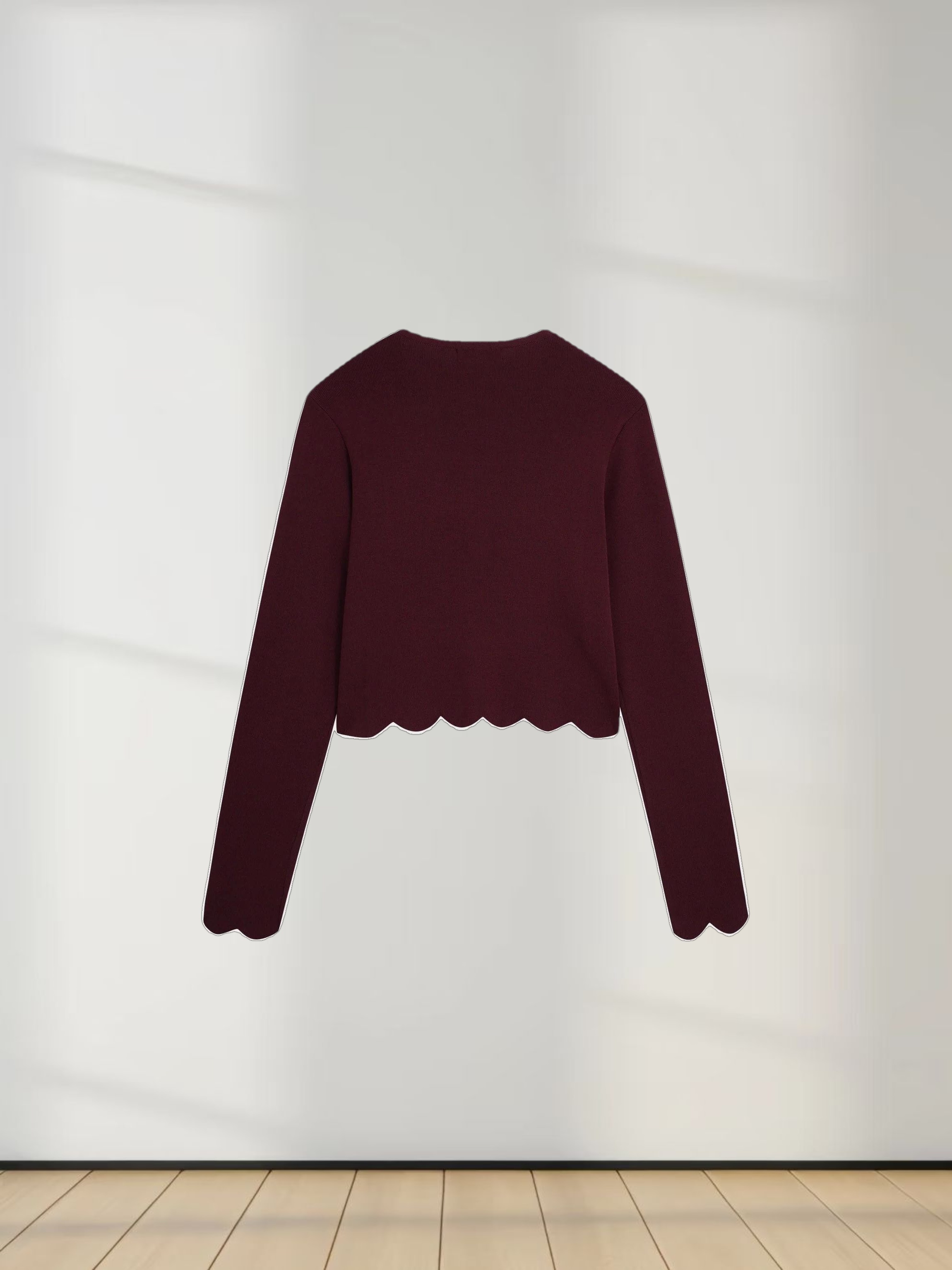 Scallop Edge Crew Cardigan SHORT-Wine