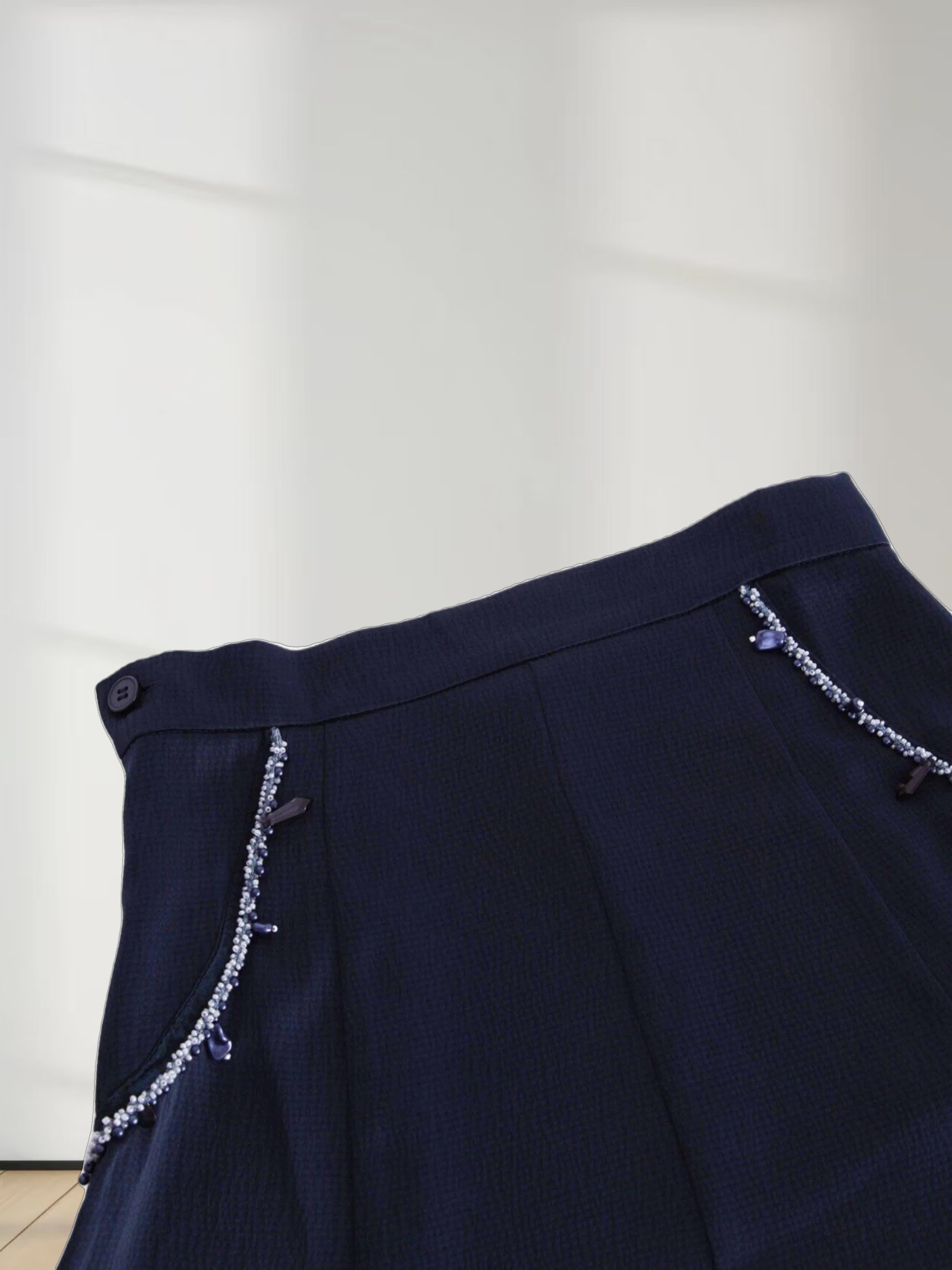 Beaded Trim Skirt-Navy