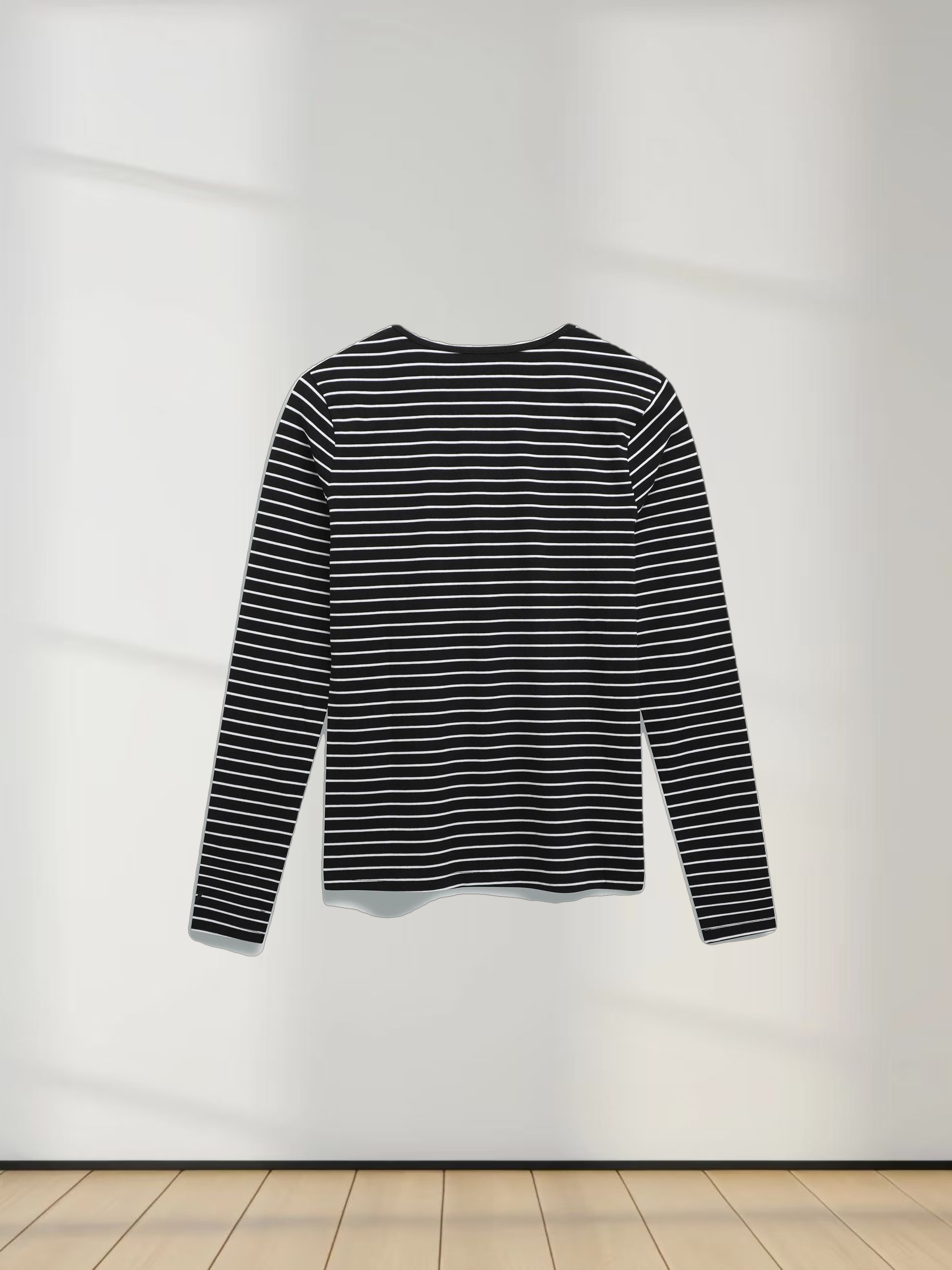 Flat Striped High V Long Sleeve-Black/White