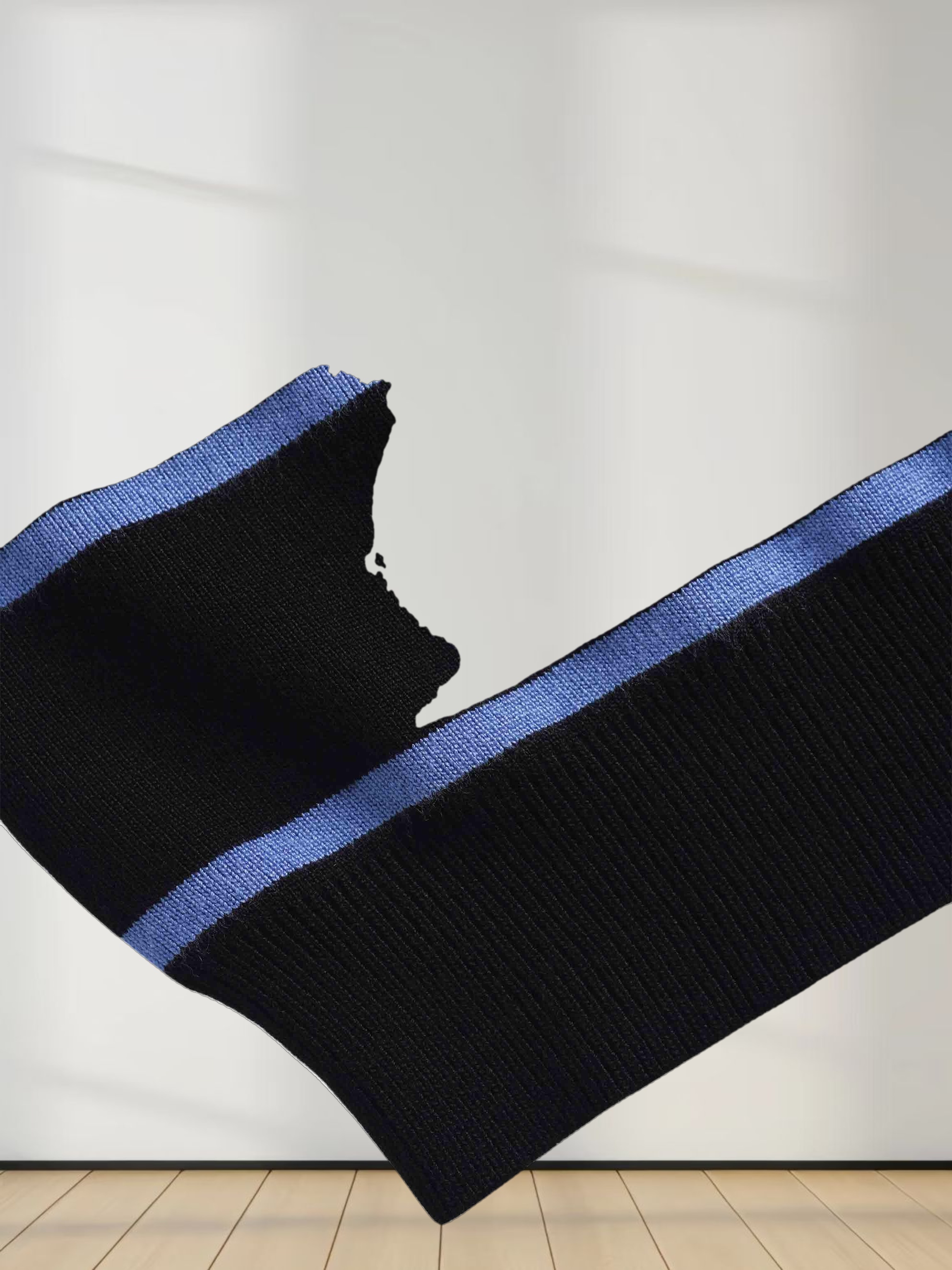 Mock Neck Thin Knit Sweater-Black/Light Blue