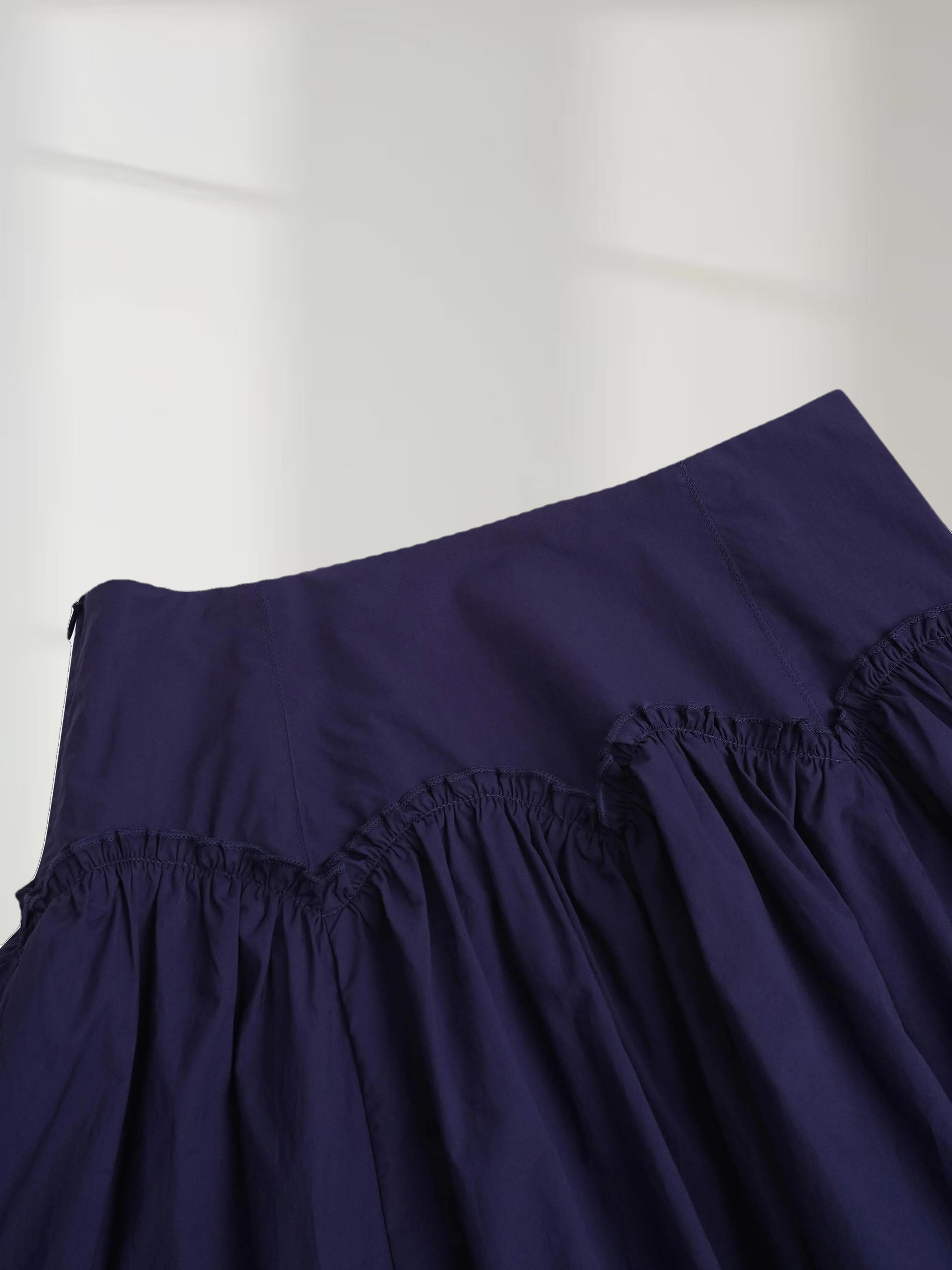 Yoke Ruffle Skirt-Navy