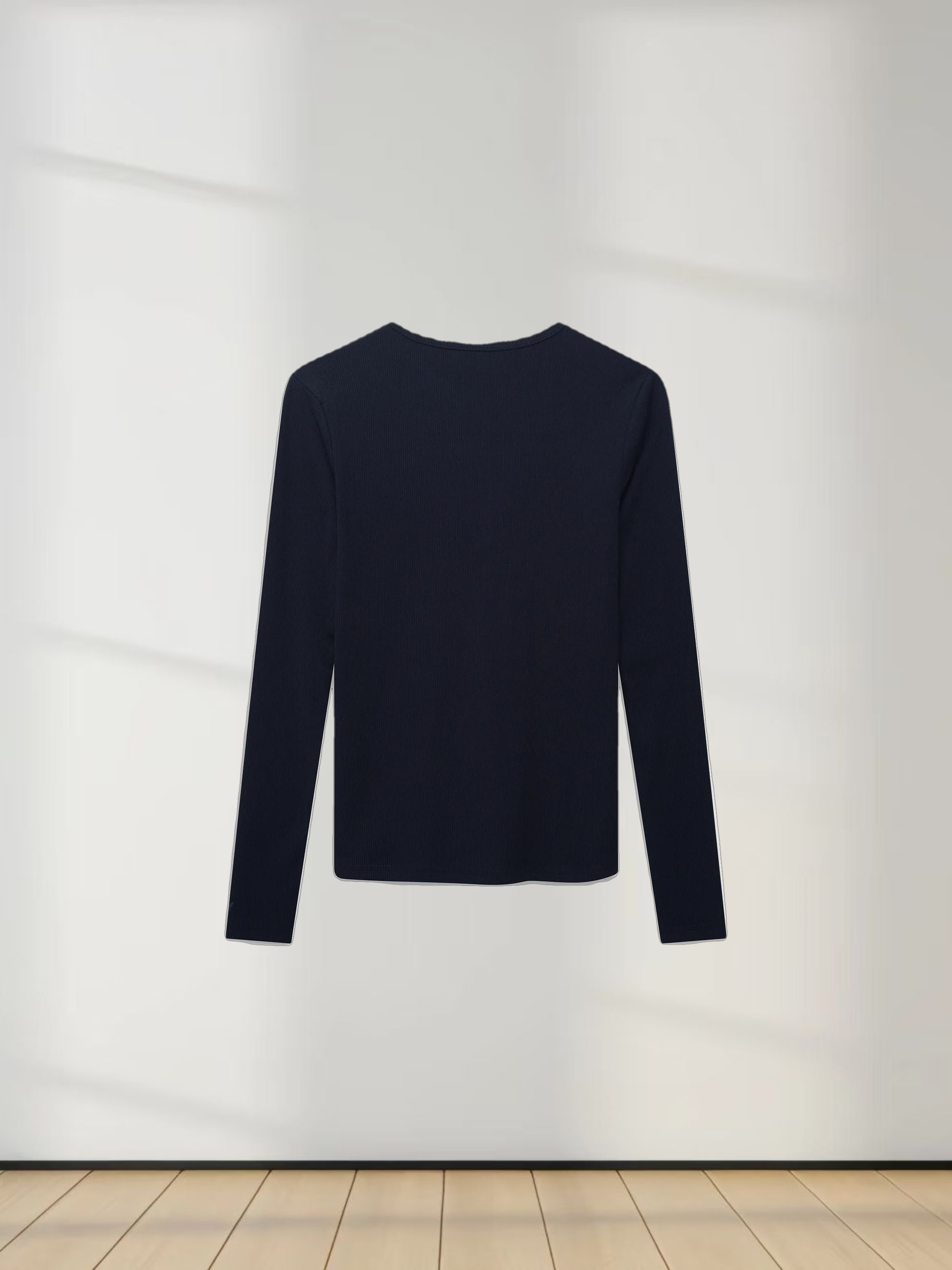 Soft Ribbed High V Tee-Navy