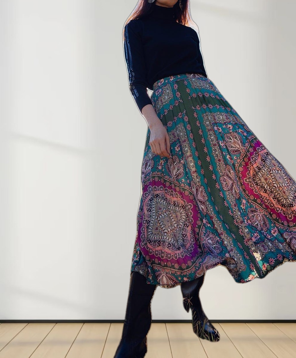 Covered Band Pleated Skirt-Fall Handkerchief