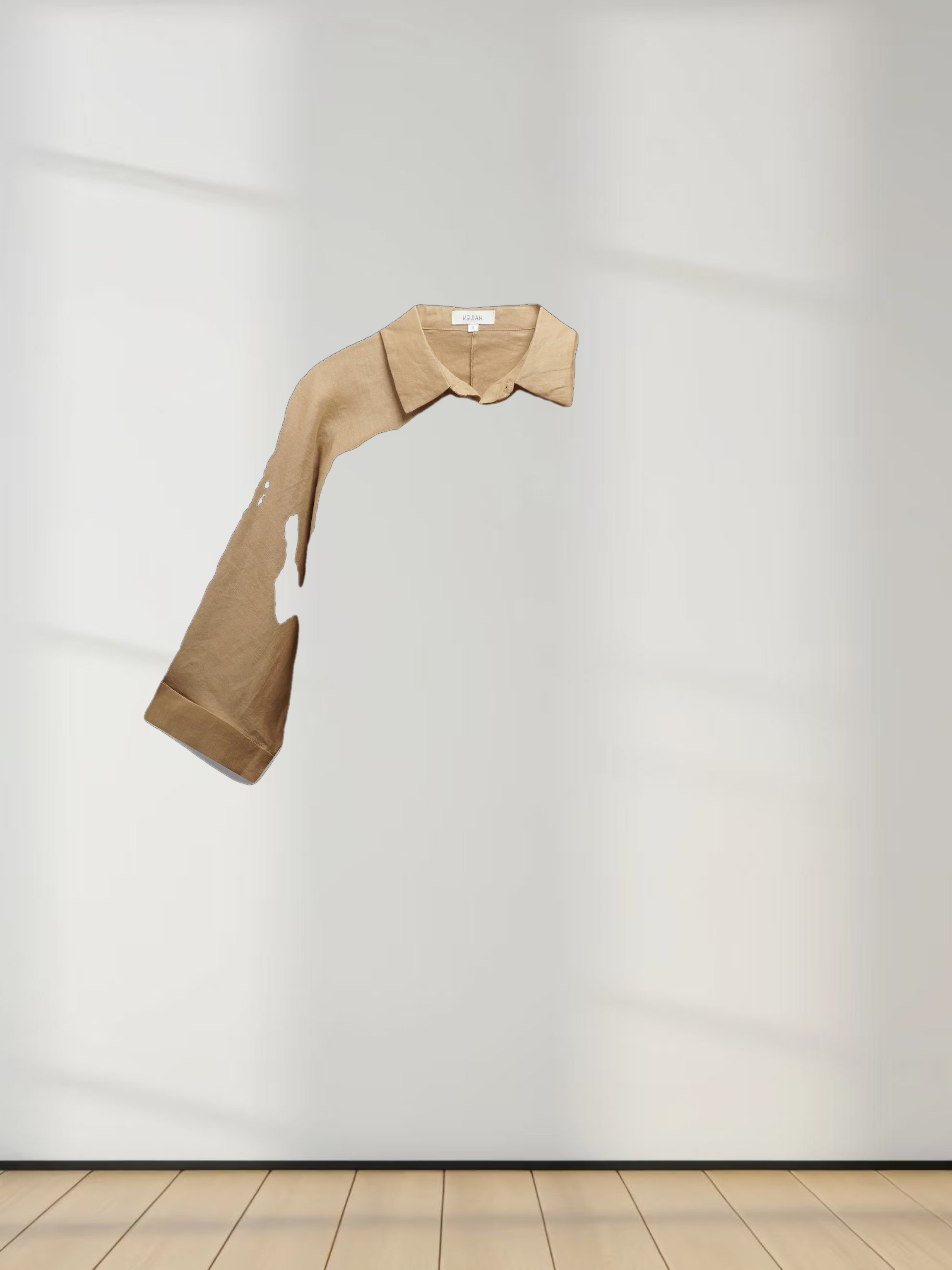 Drawstring Button Down Linen Top-Tan
