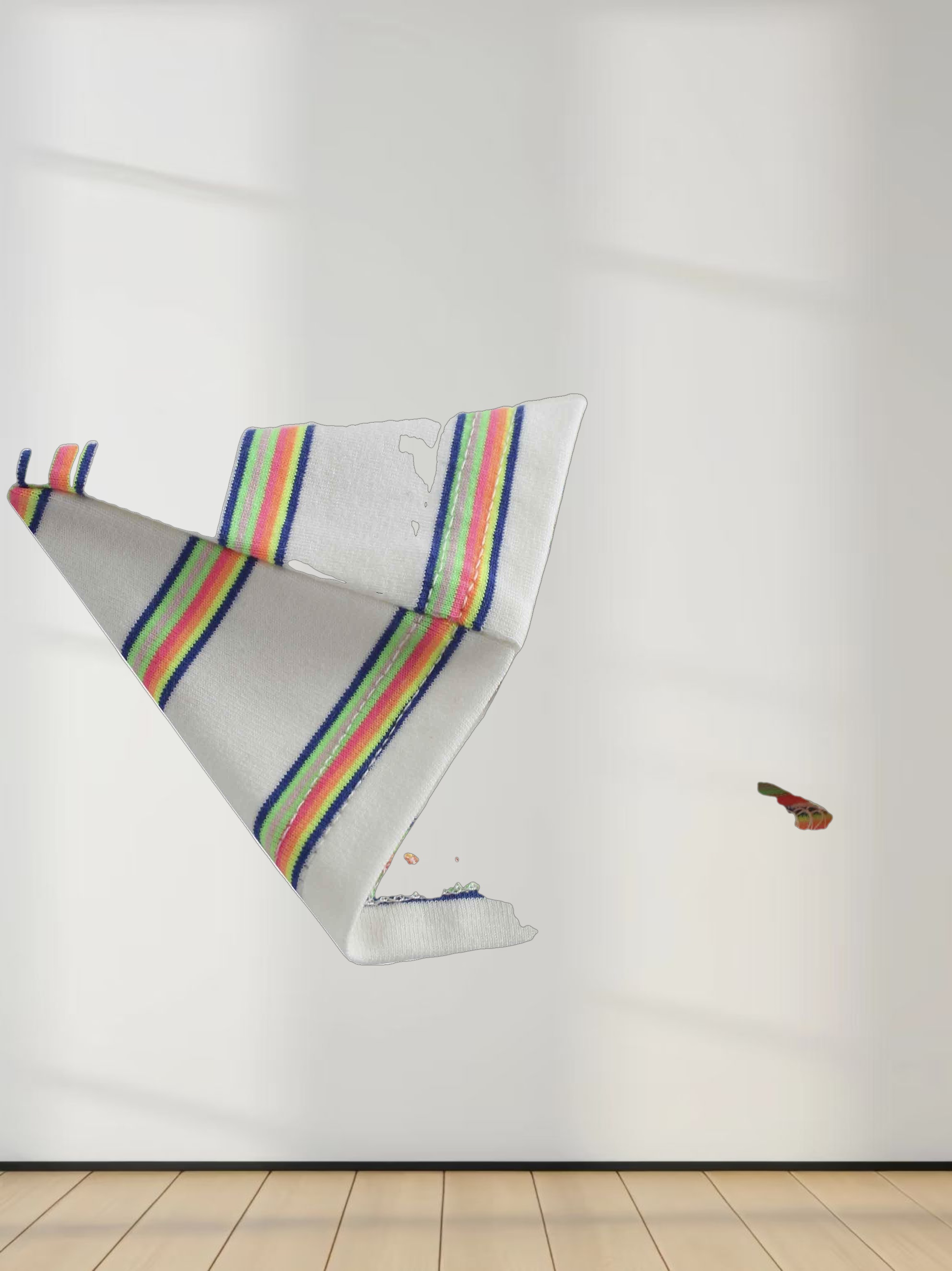 Flat Striped Crew Tee 3Q-White/Neon Stripe