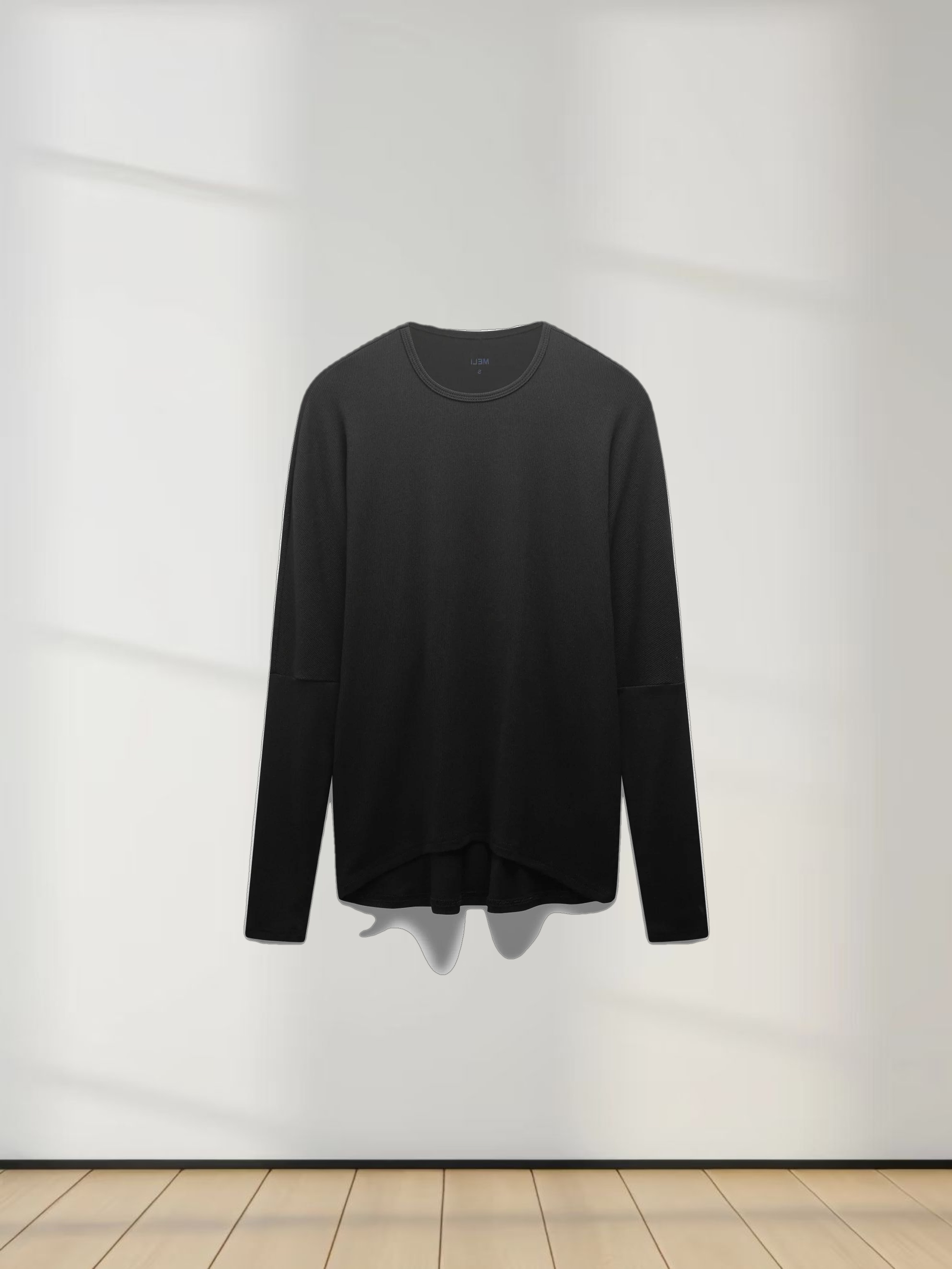 CREW RIBBED DOLMAN-BLACK